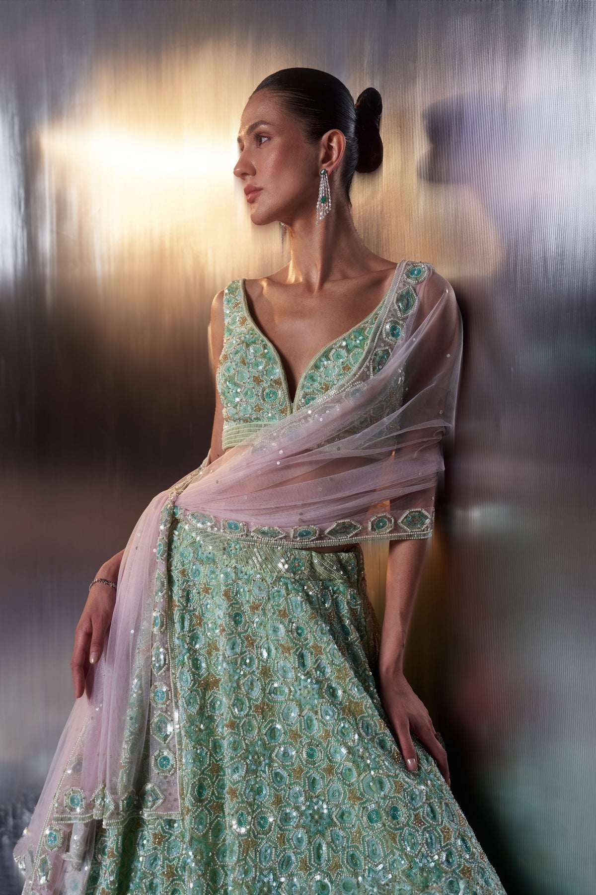 Sea Green Crystals Lehenga Set