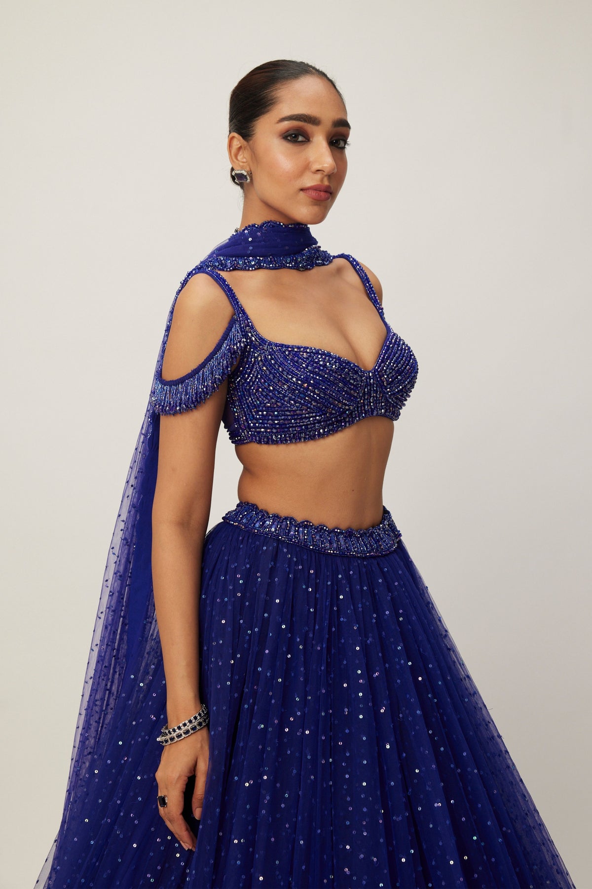 Cocktail Blue Tulle Lehenga Set