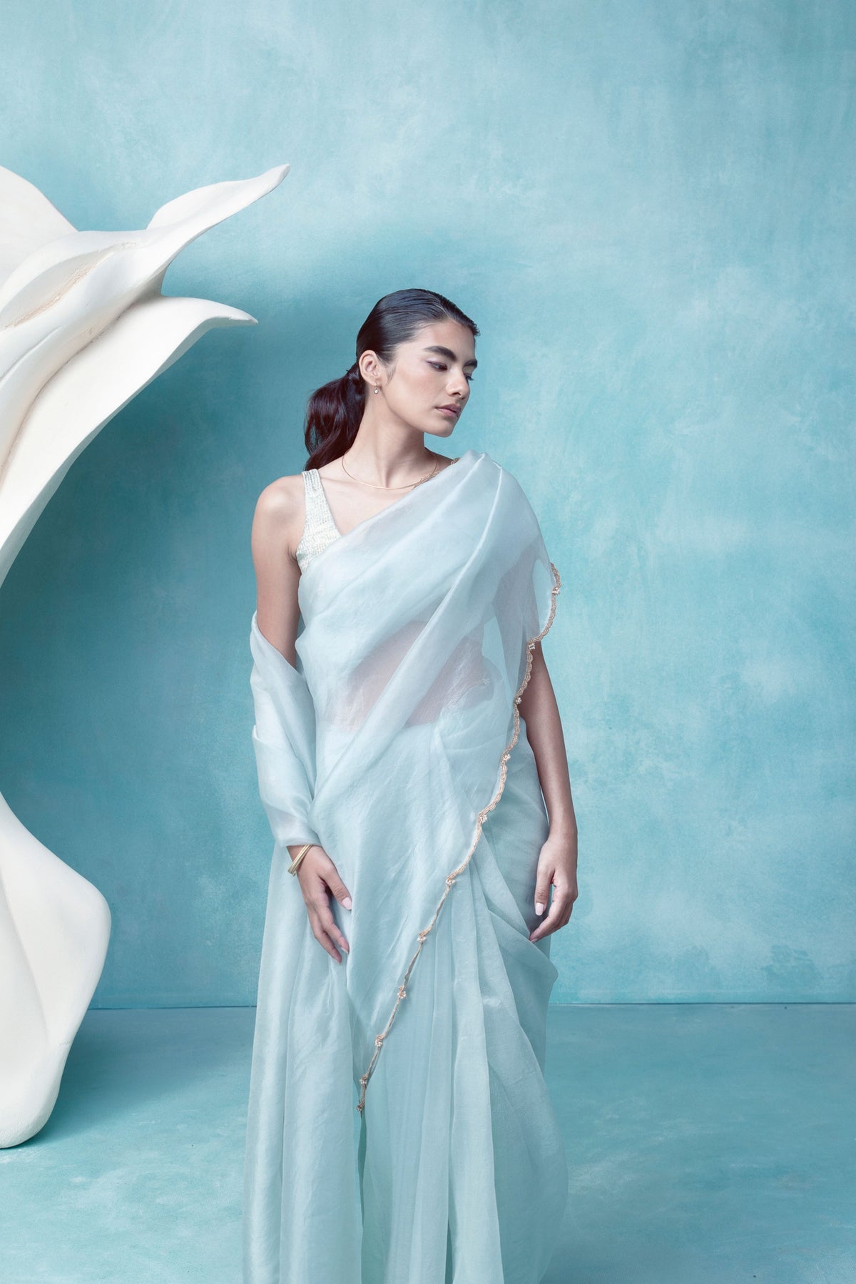 Handwoven Opal Blue Organza Saree