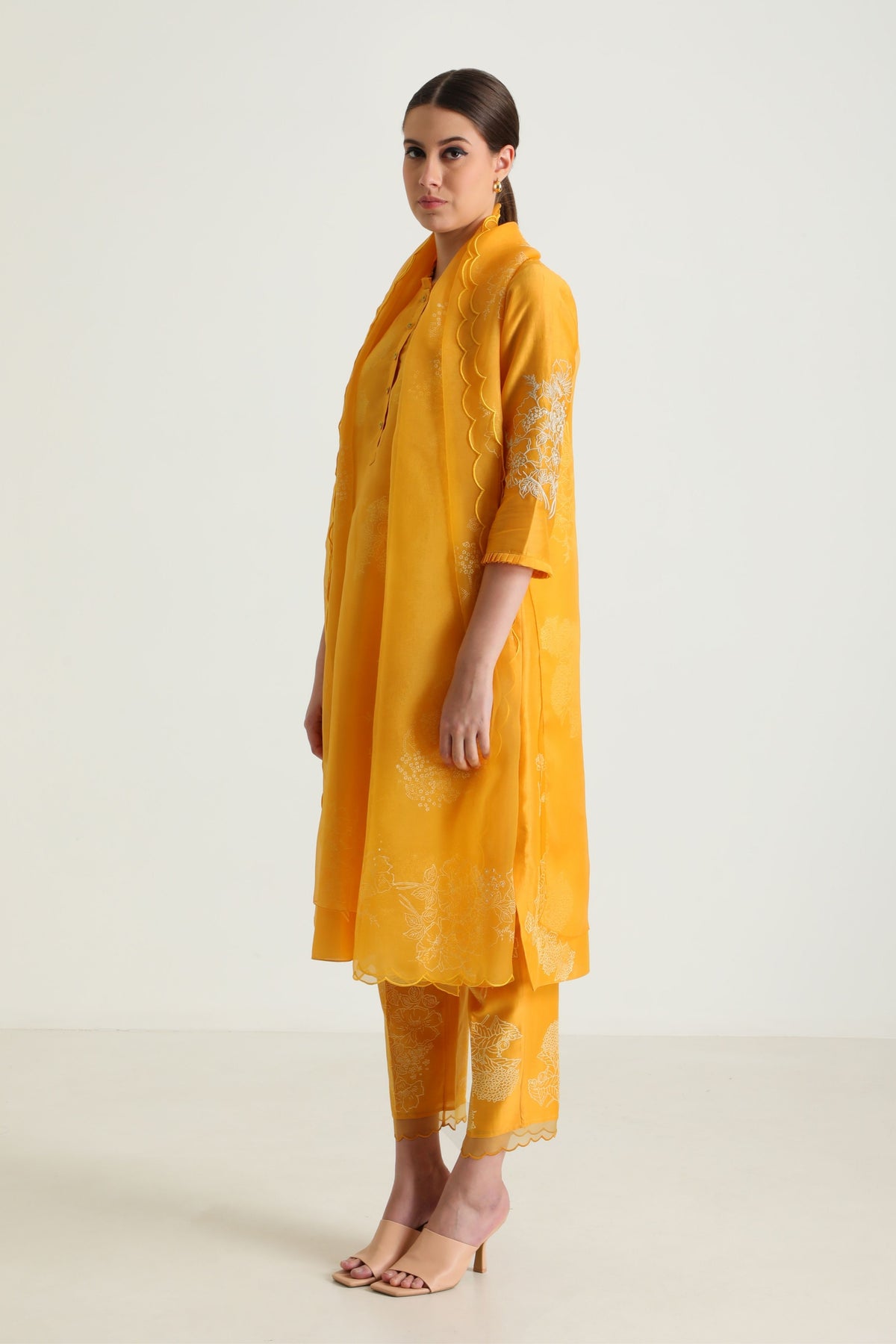 Printed Mustard Layered Kurta Set