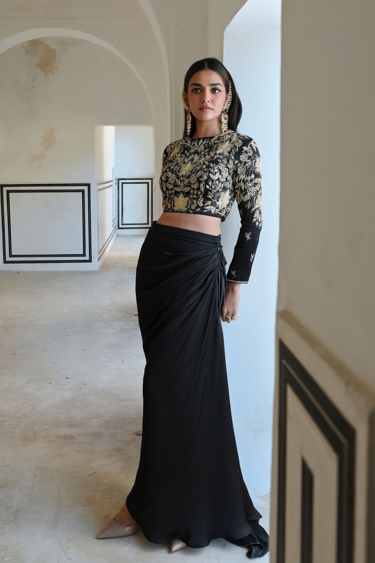 Black Embroidered Skirt Set