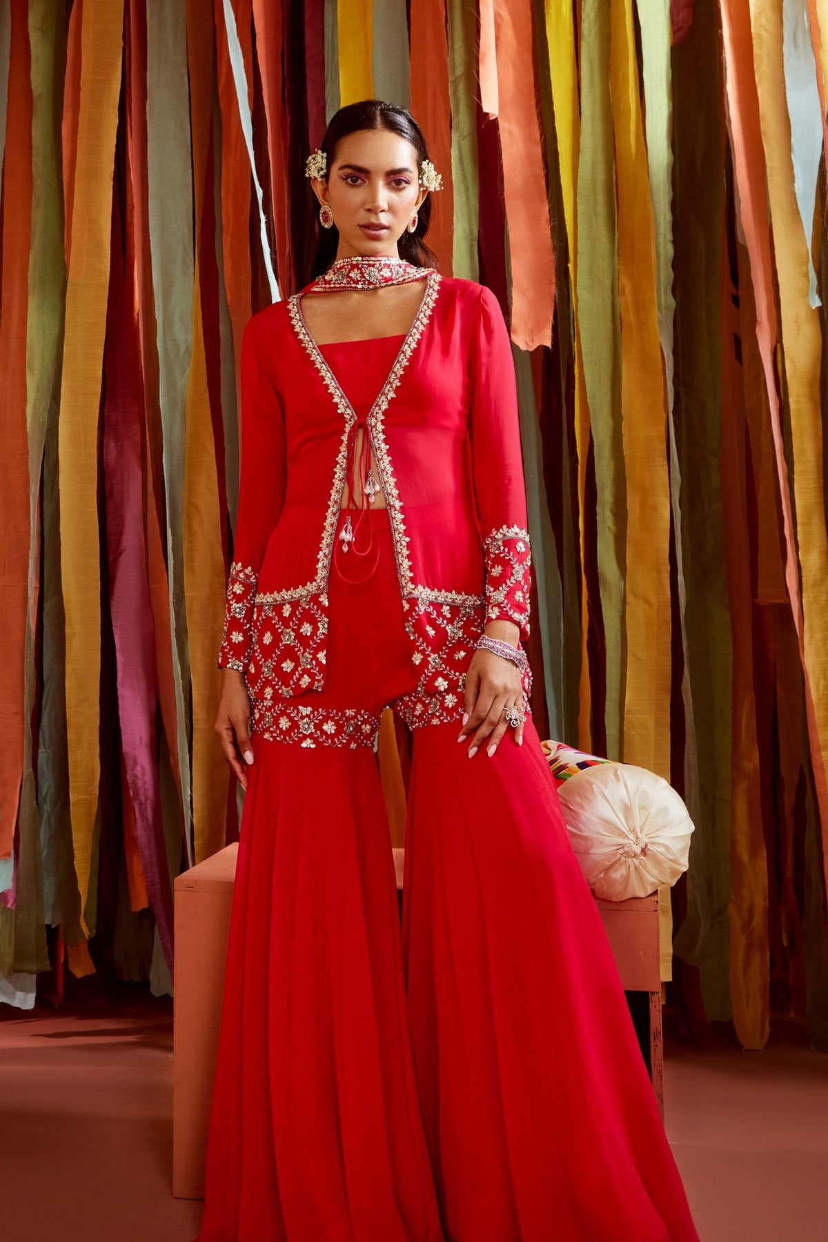 Pink Sequins Embroidered Sharara Set