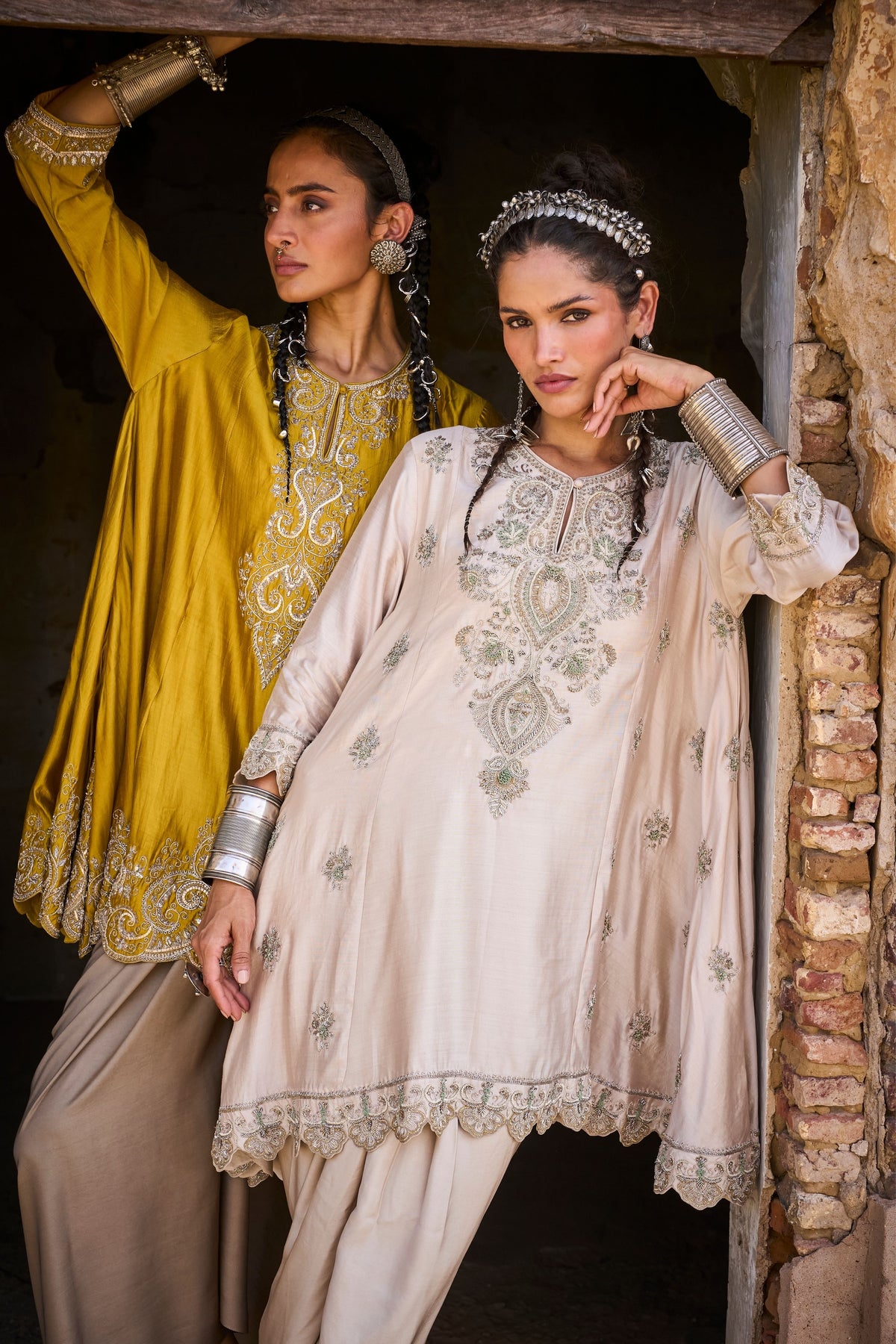 Embroidered Beige Kurta Set