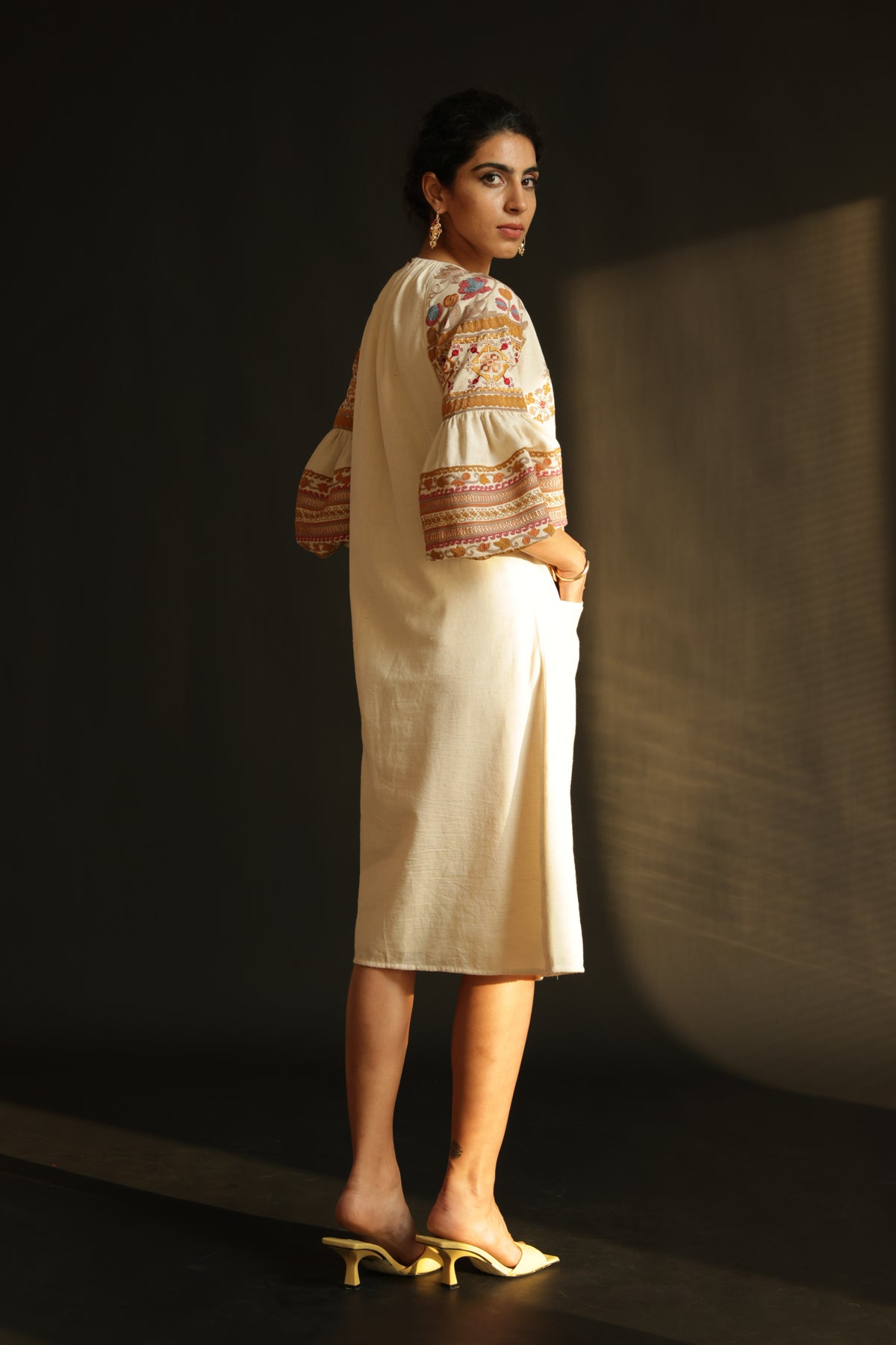 Ivory kala cotton embroidered dress