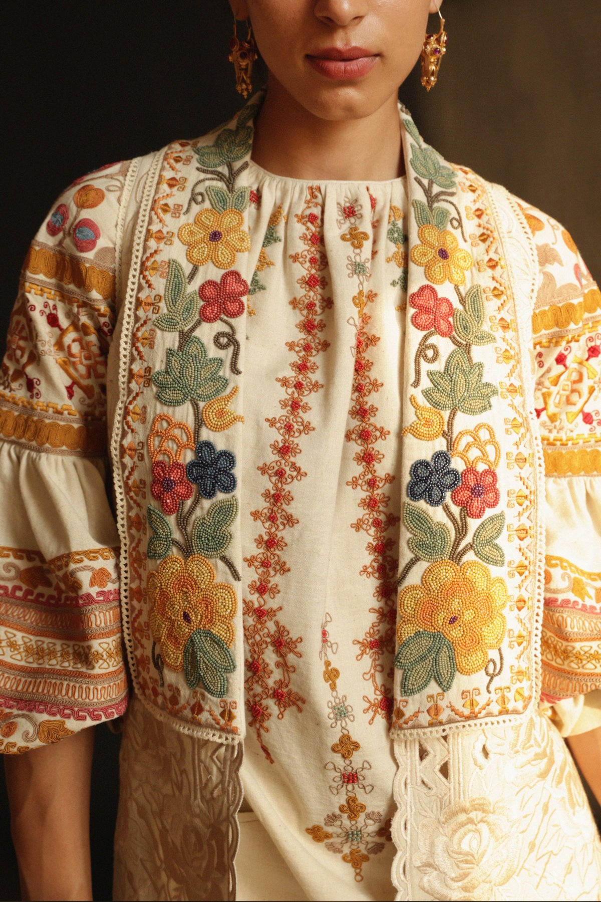 Ivory kala cotton cutwork jacket