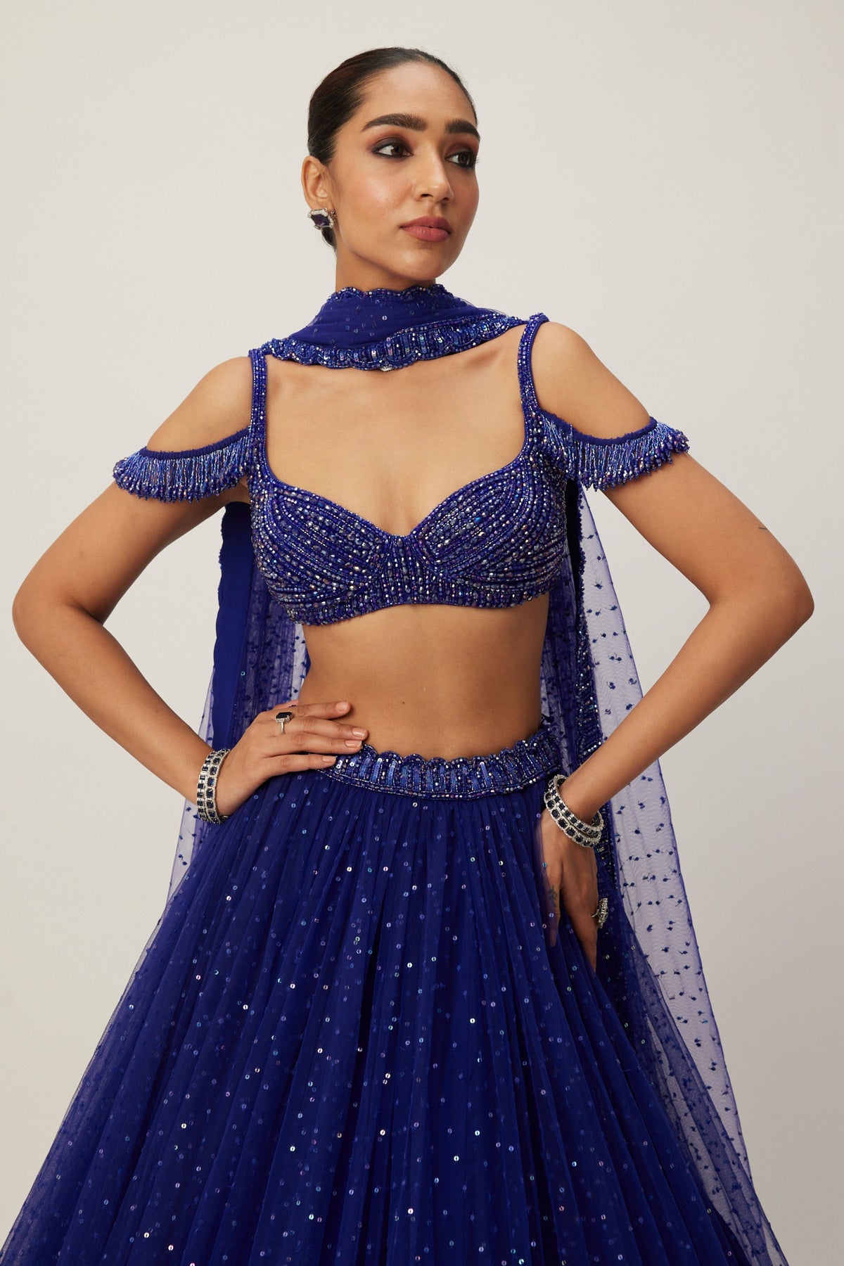 Cocktail Blue Tulle Lehenga Set