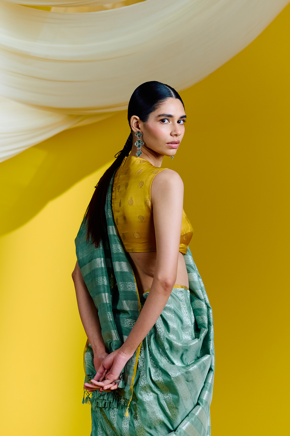 Green Striped Silk Handwoven Saree