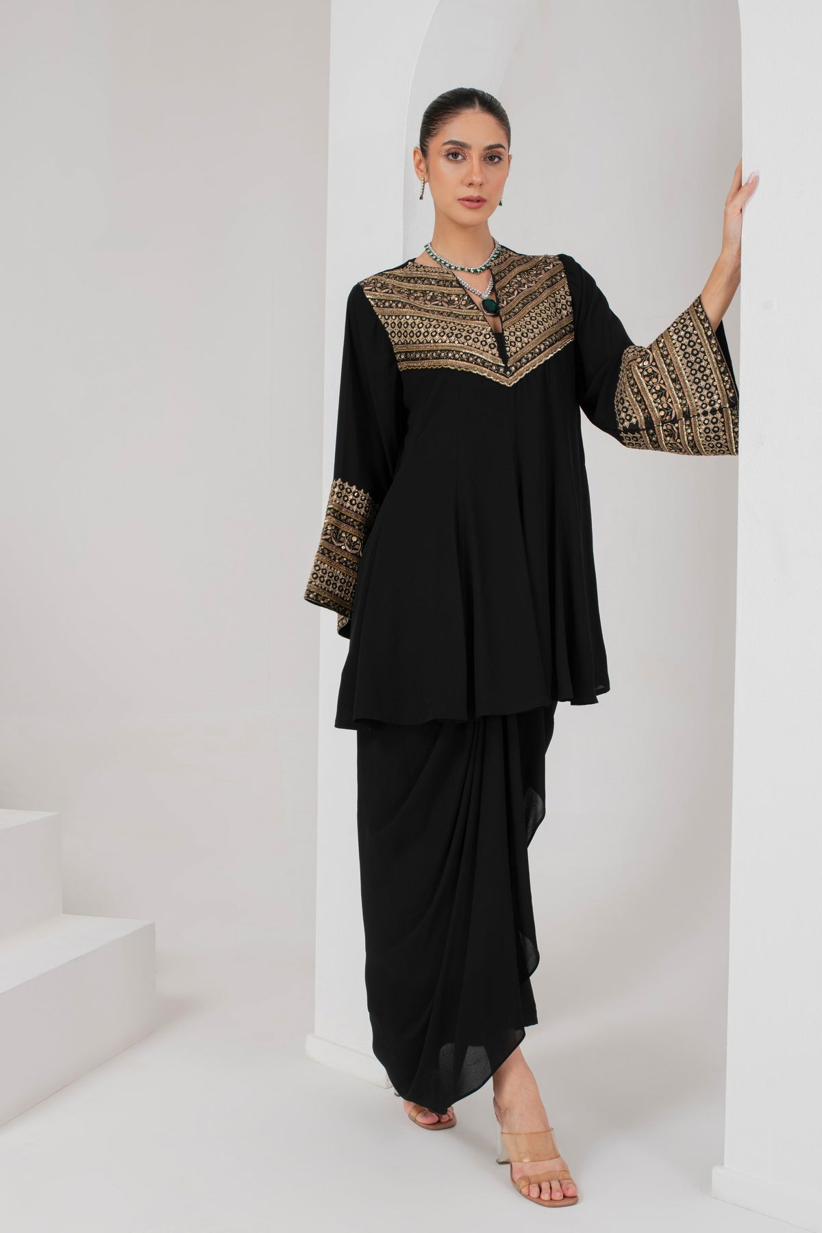 Kalidar Kurta With Drape Skirt