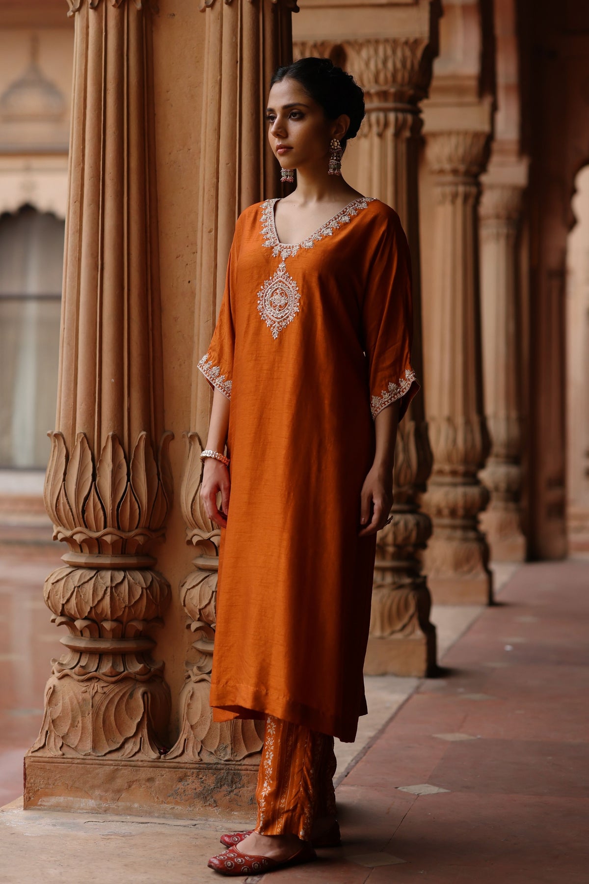 Orange Zardosi Embroidered Kurta Set