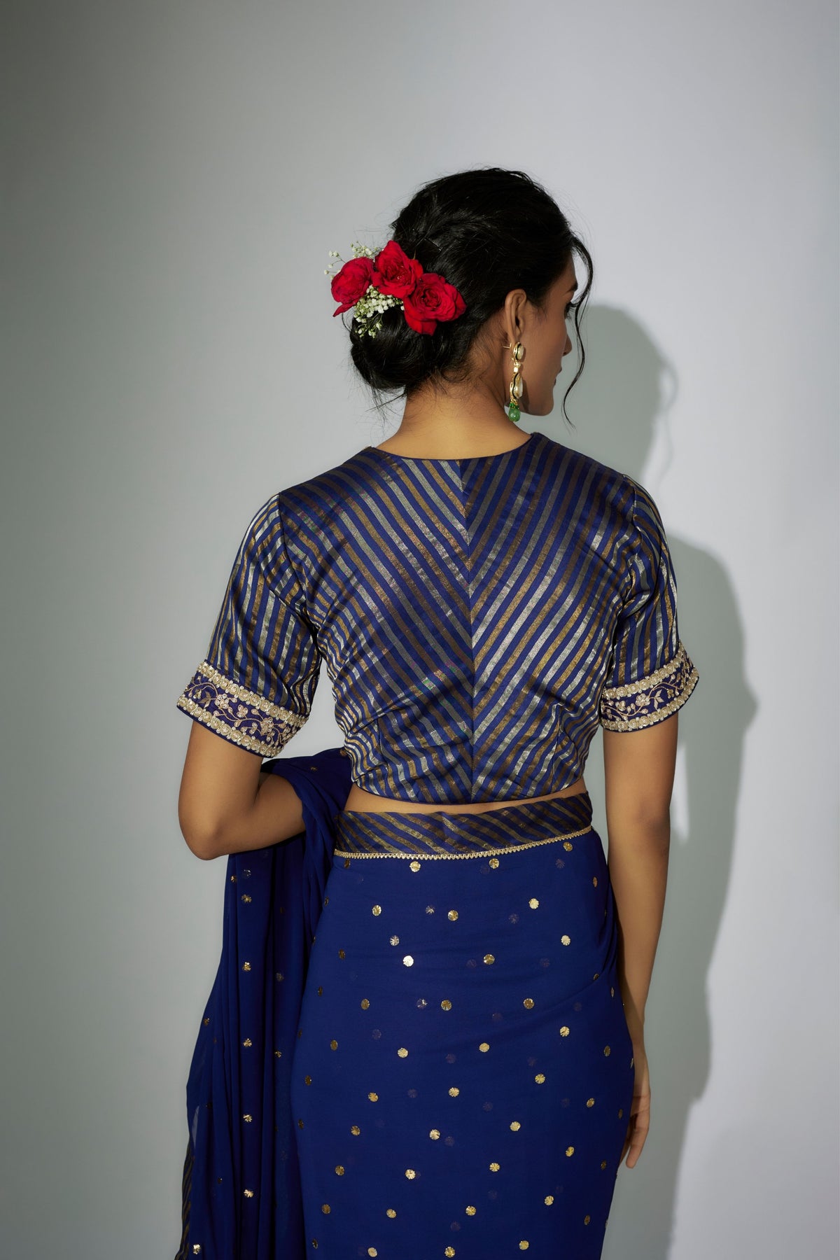 Navy Embroidered Saree Set