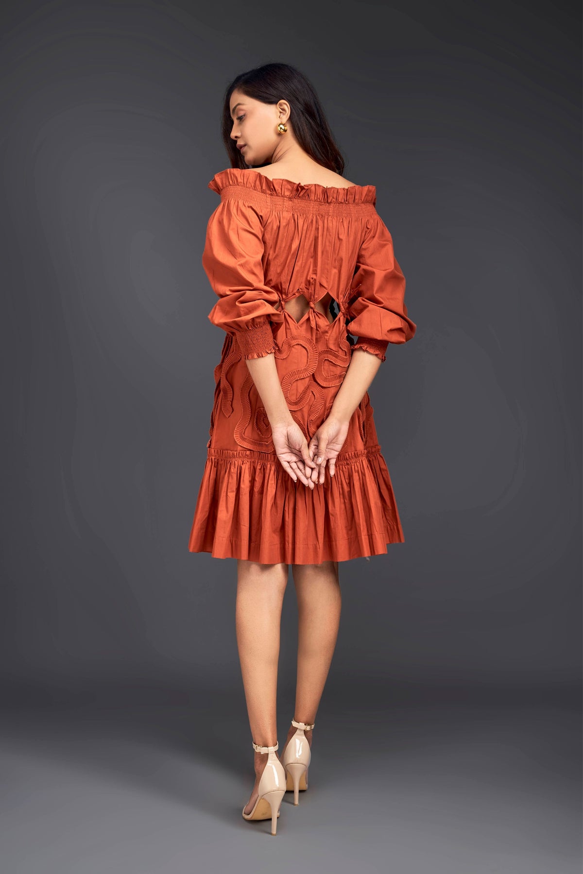 Rust Off-shoulder Dress