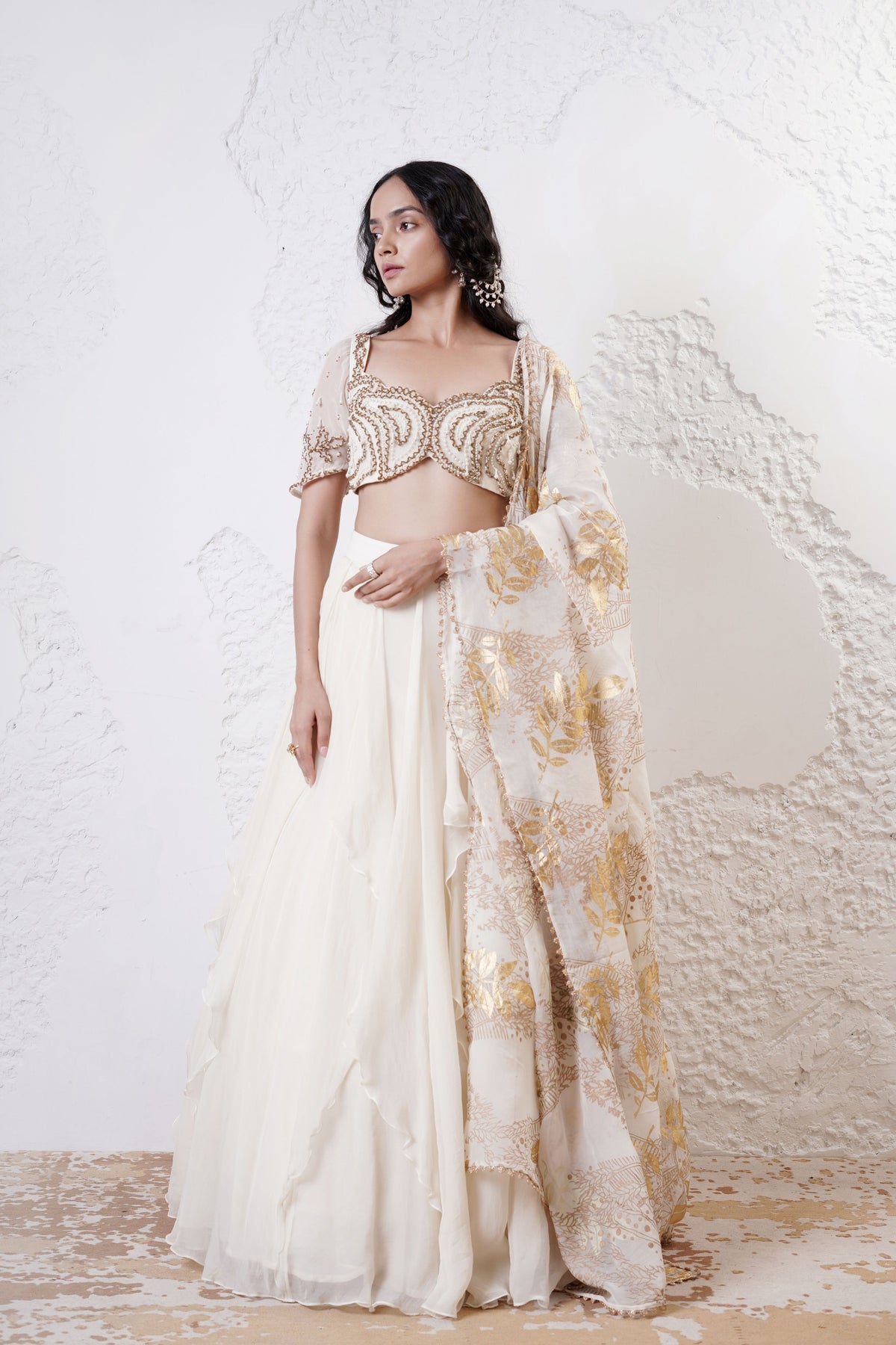 Ivory Ruffled Lehenga Set