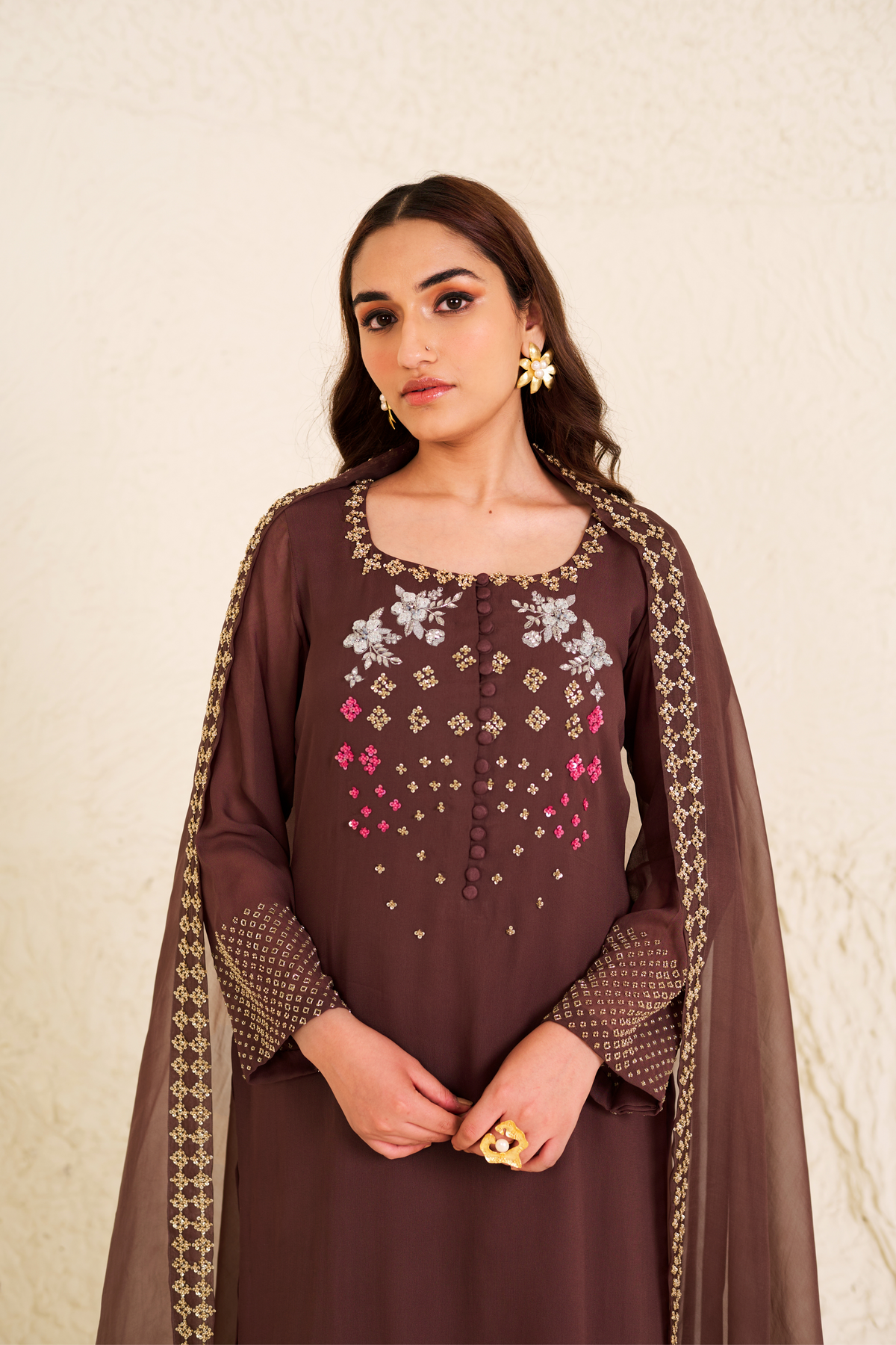 Brown Georgette Kurta Set