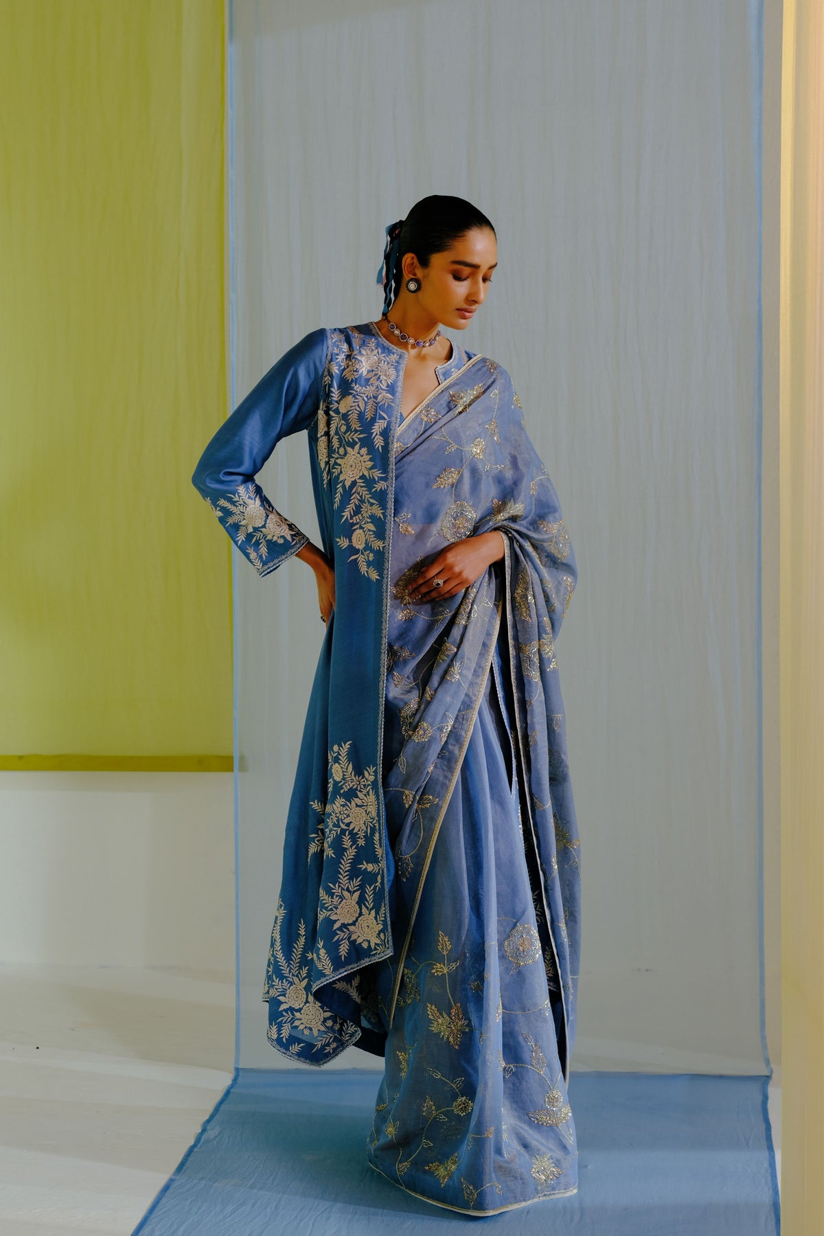 Blue Afifa Saree Set