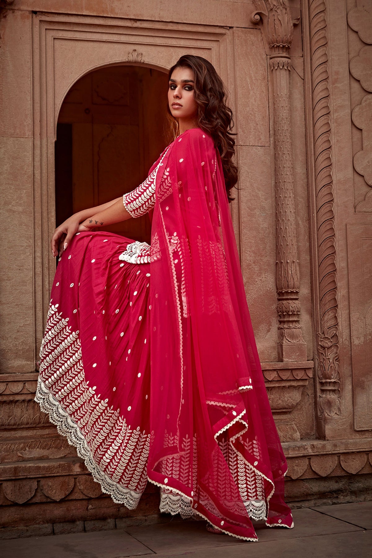 Red Leaf Straight Sharara Set