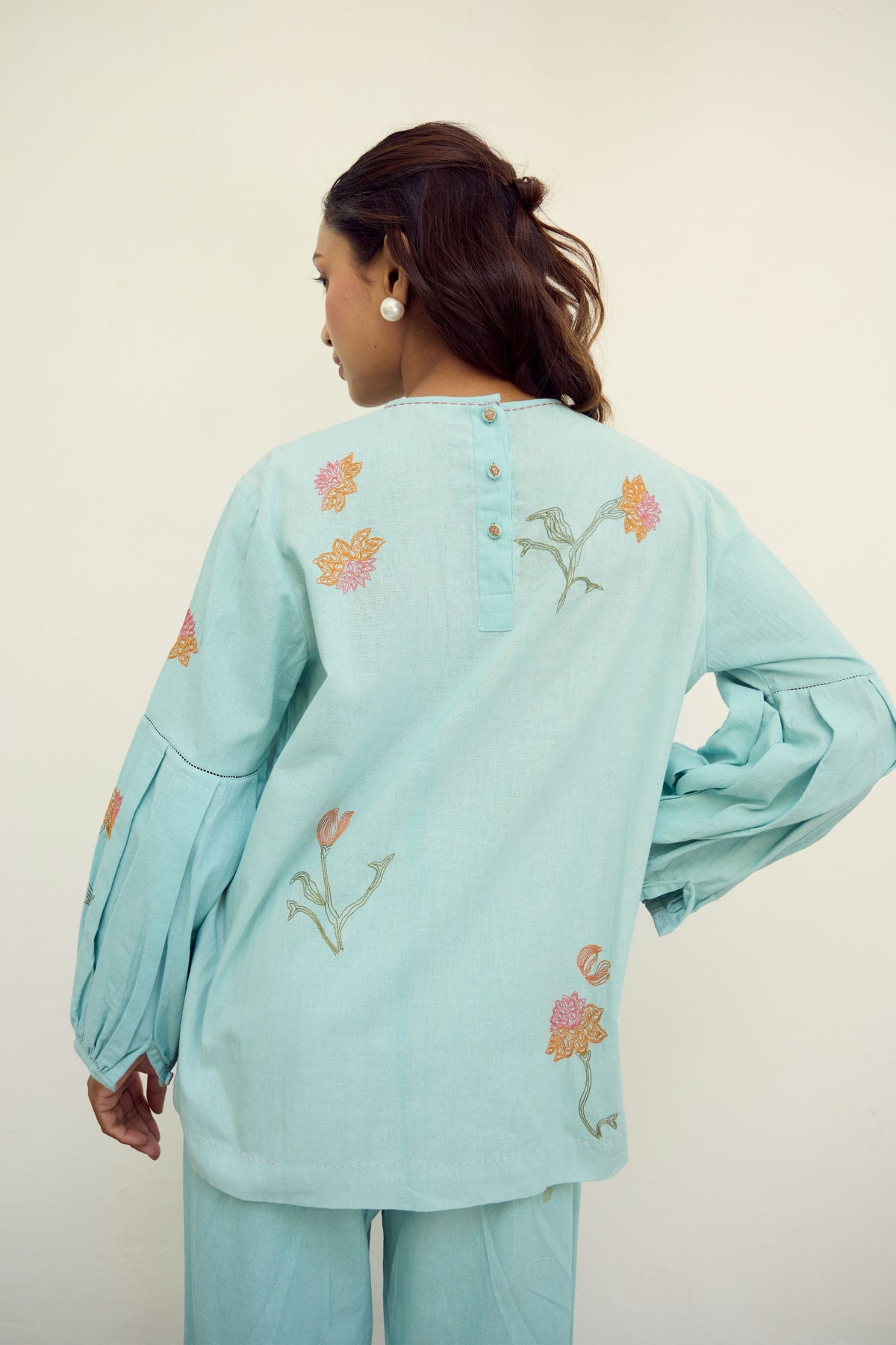 Hand Embroidered Turquoise Cotton Top