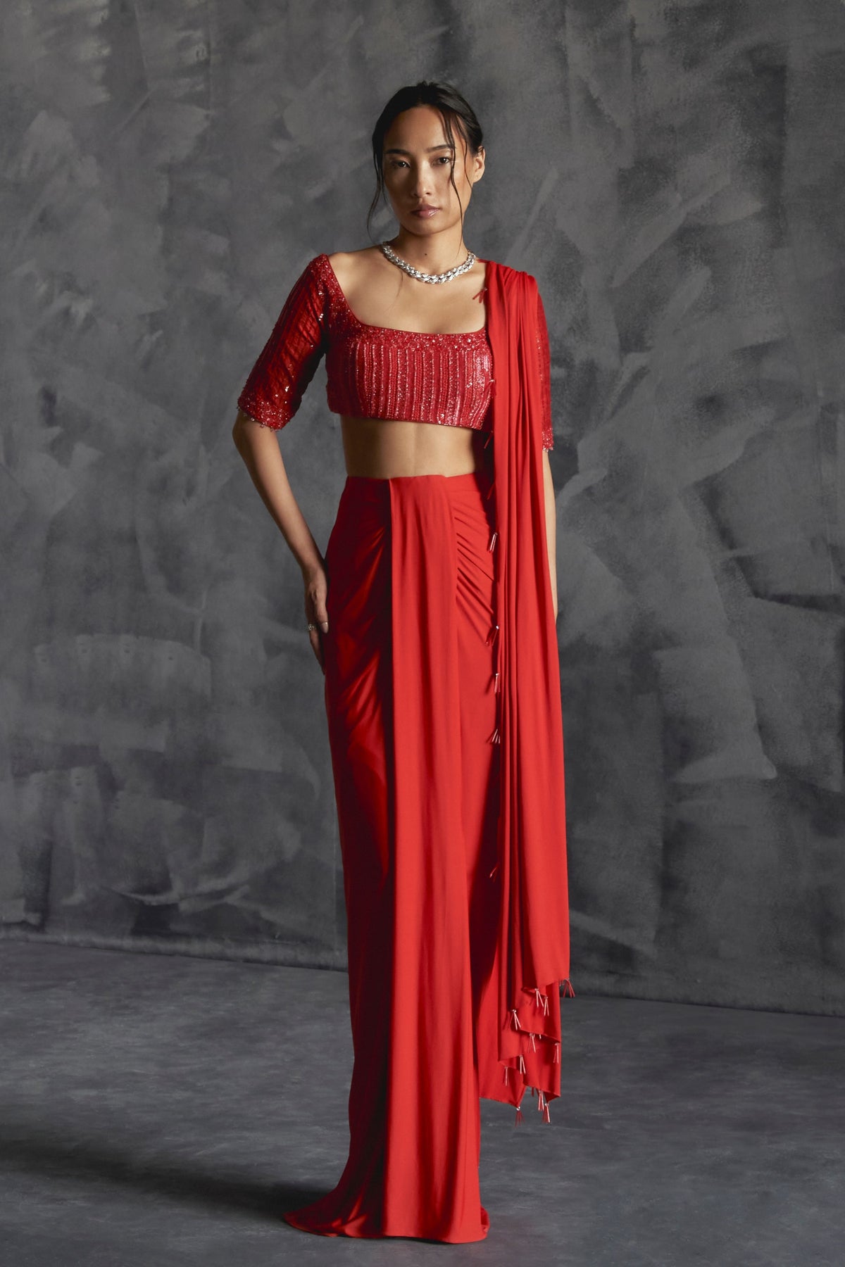 Pleated Draped Skirt Set