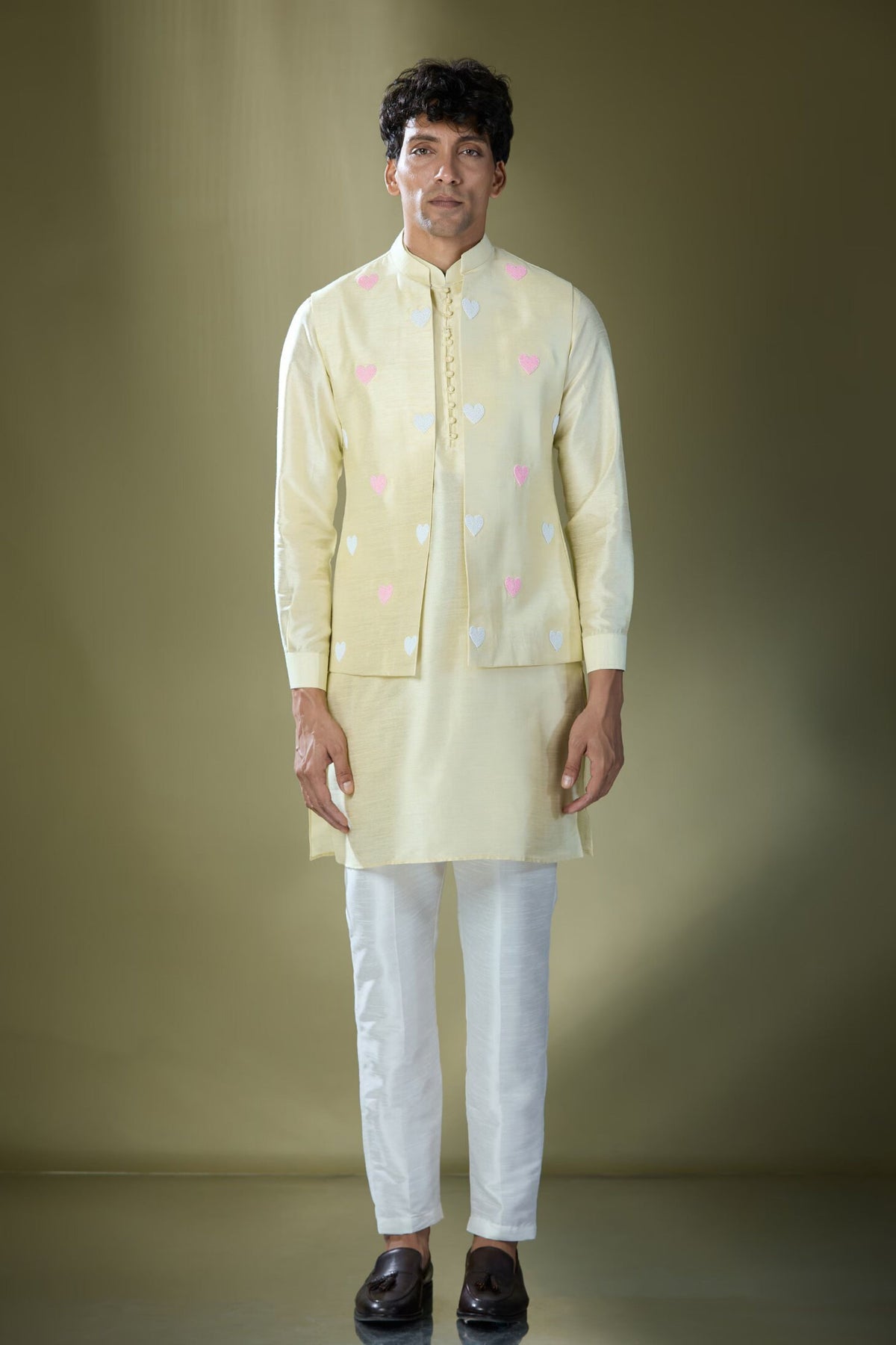 Parrot Green Embroidered Nehru Jacket Set