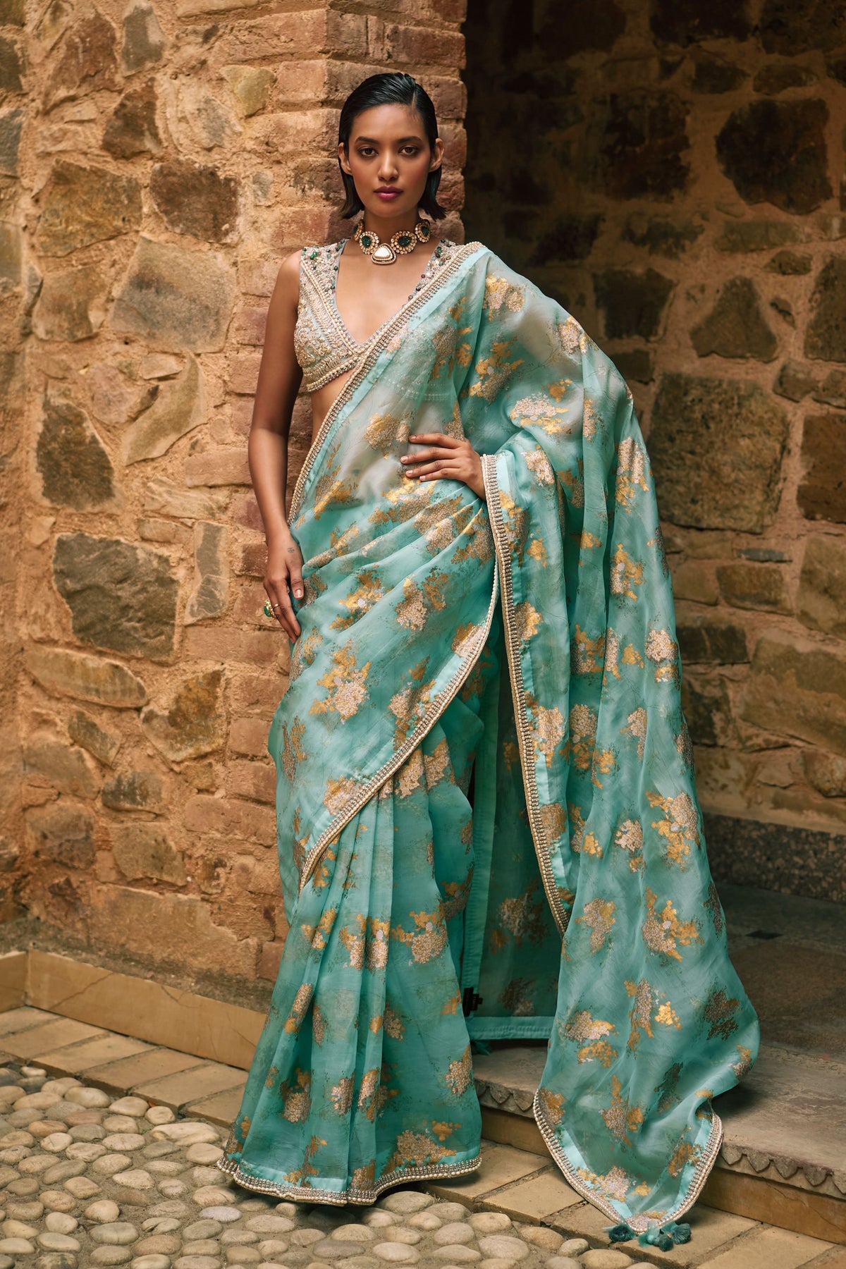 Coral Blue Sylvia Saree Set