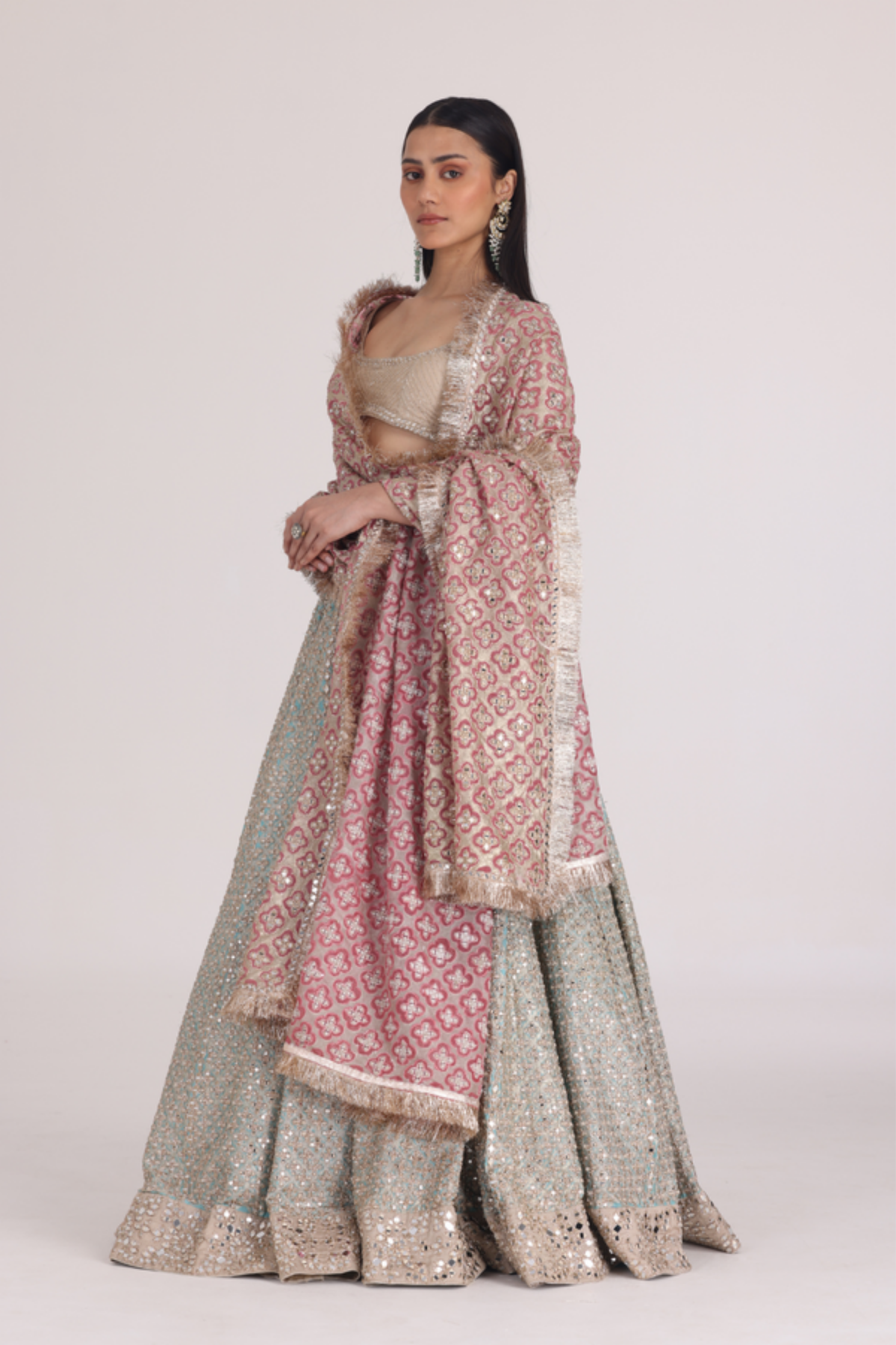 Skyblue Pink Lehenga Set