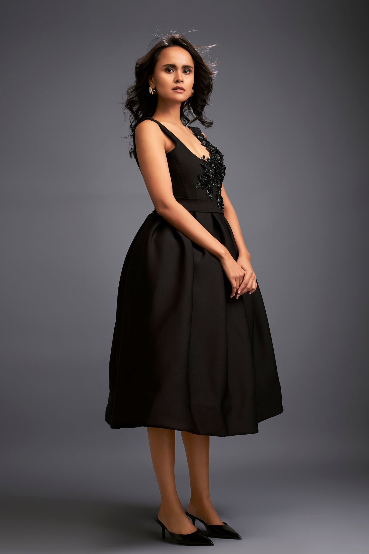 Embroidery Elegant Black Dress