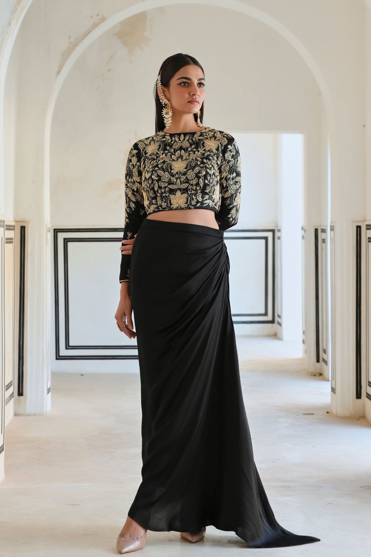 Black Embroidered Skirt Set