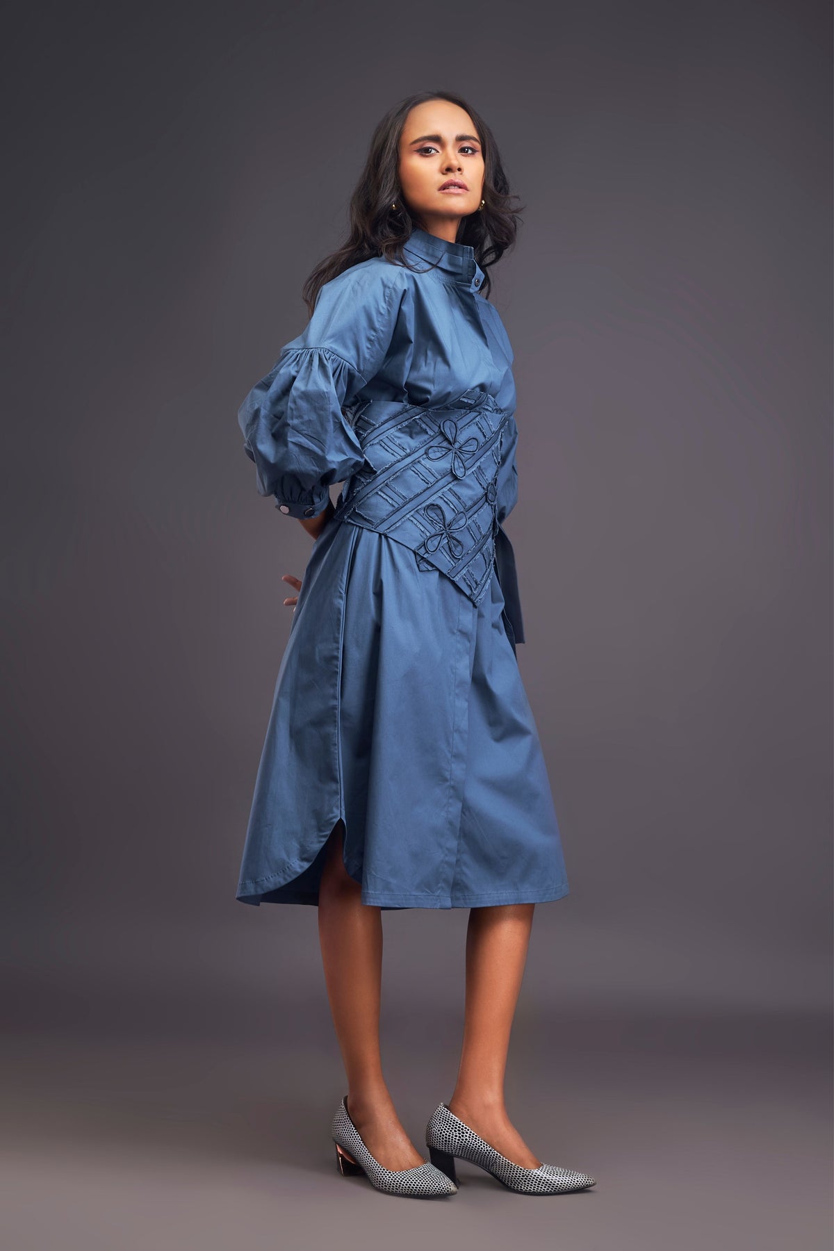 Blue Shirt Dress With Belt