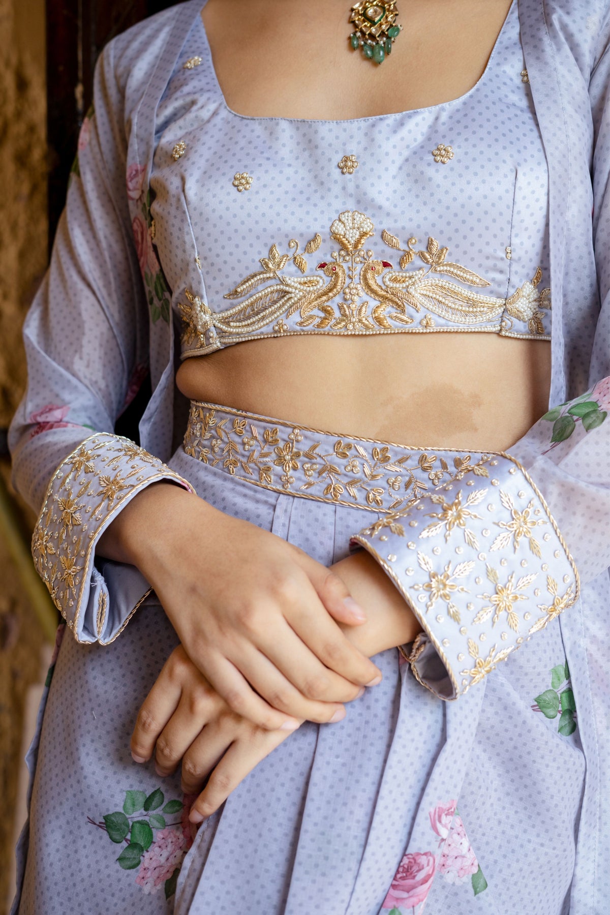 Soft Blue Floral Cape Set