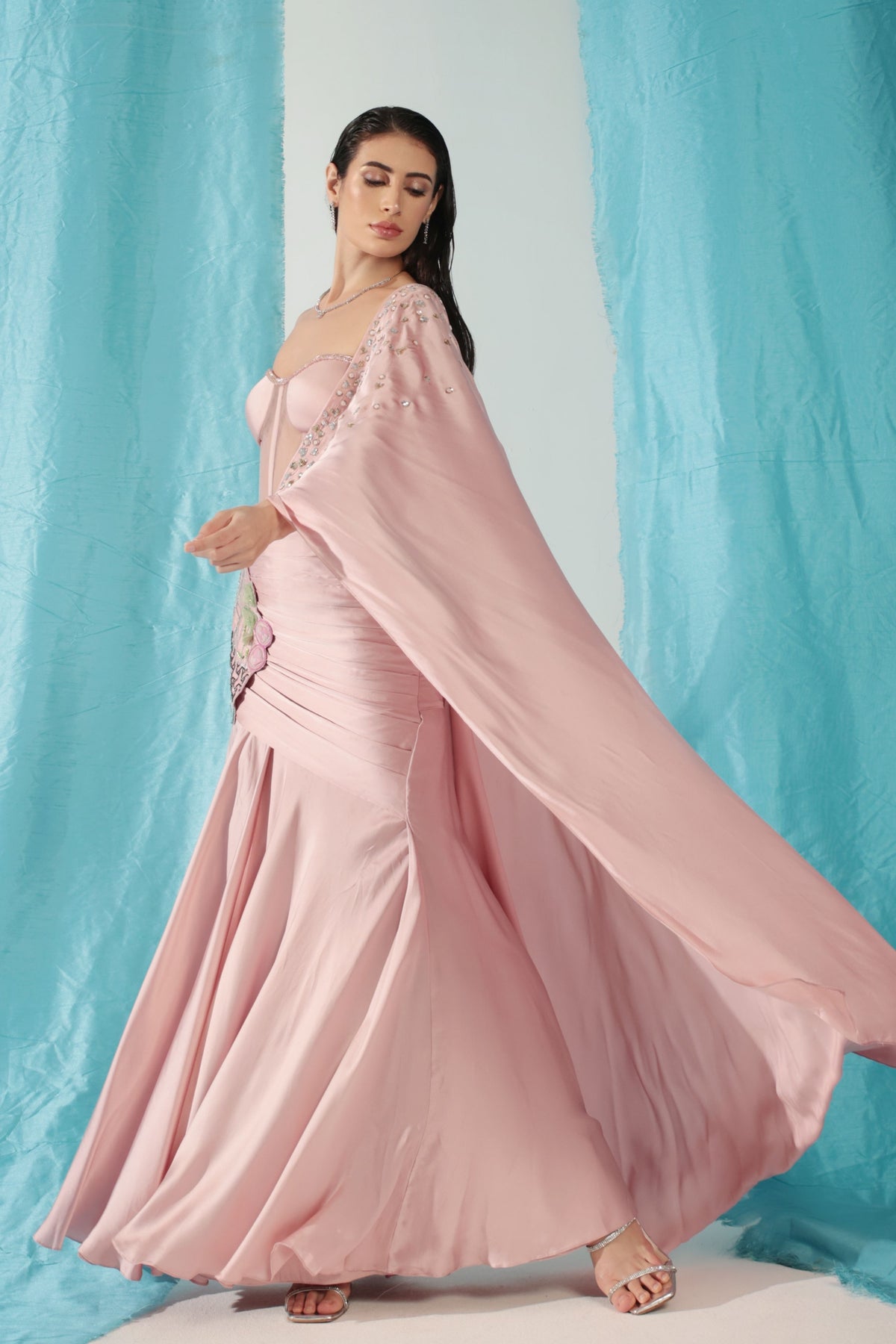 Rose Quartz Drape Saree Set