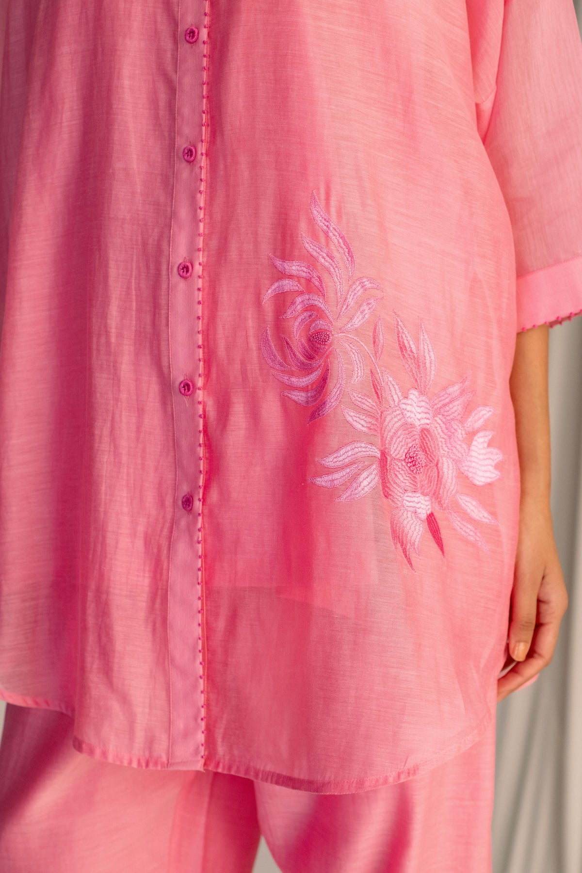 Pink Embroidered Tunic &amp; Trouser Set