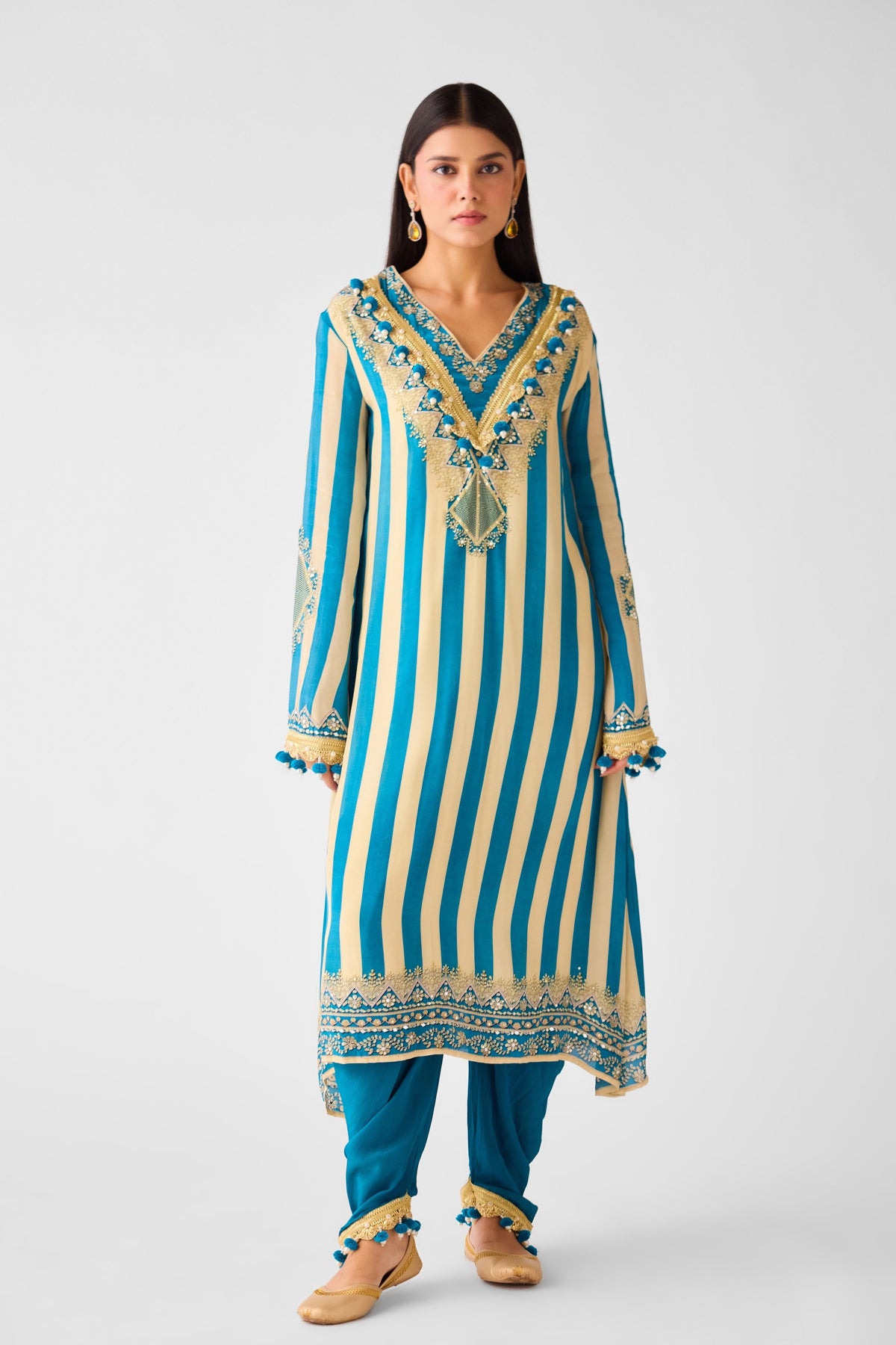 Embellished Tunic Set in Blue