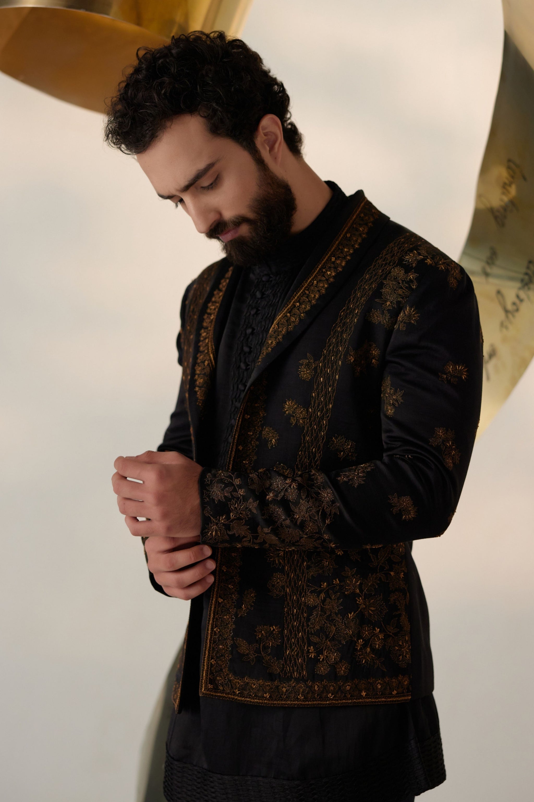 Jatin Malik Black Gold Short Jacket Elahe