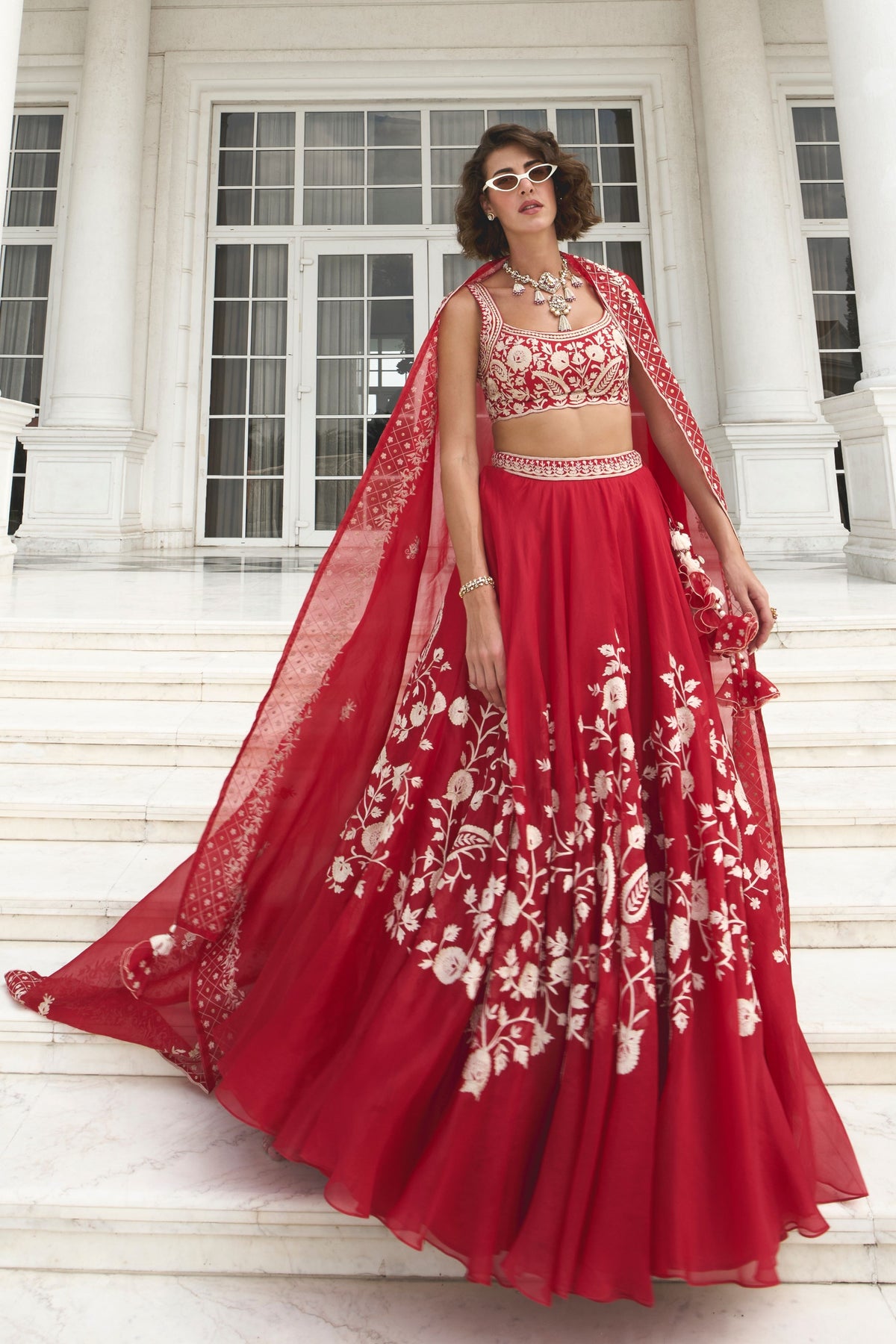 Red Organza Lehenga Set