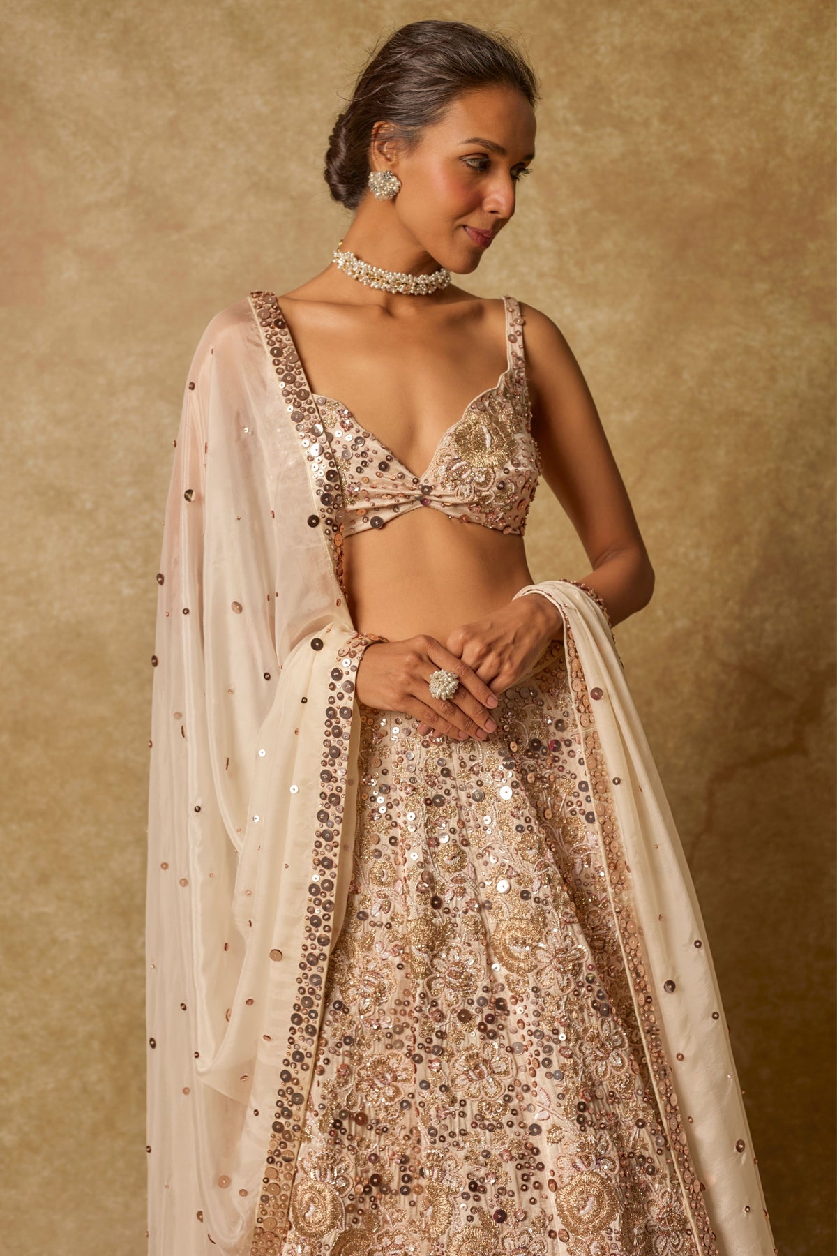 Beige Heavy Embroidered Lehenga Set