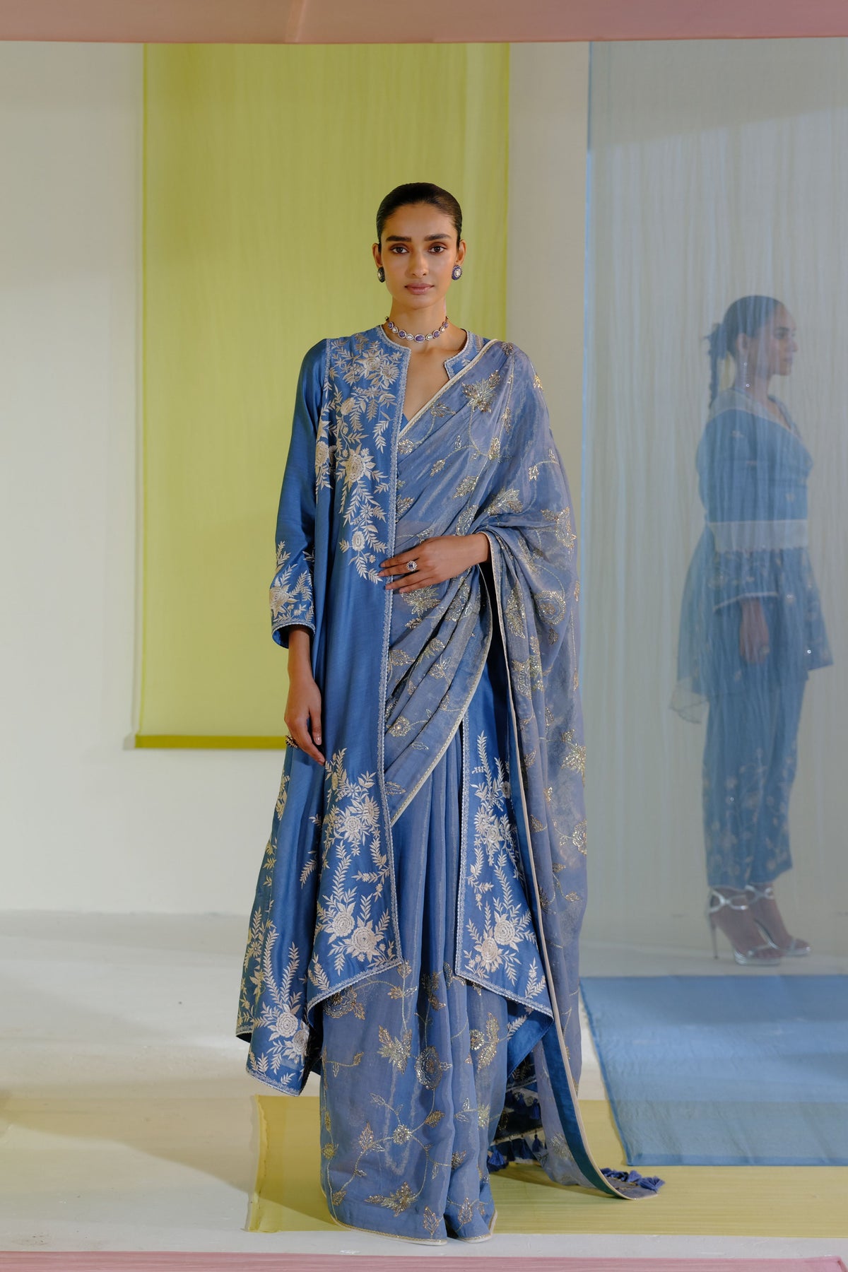 Blue Afifa Saree Set