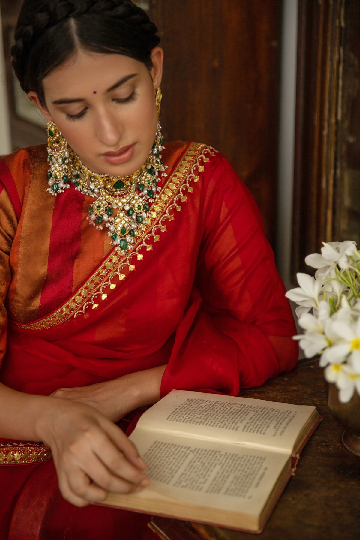 Red Gota Patti Border Saree Set