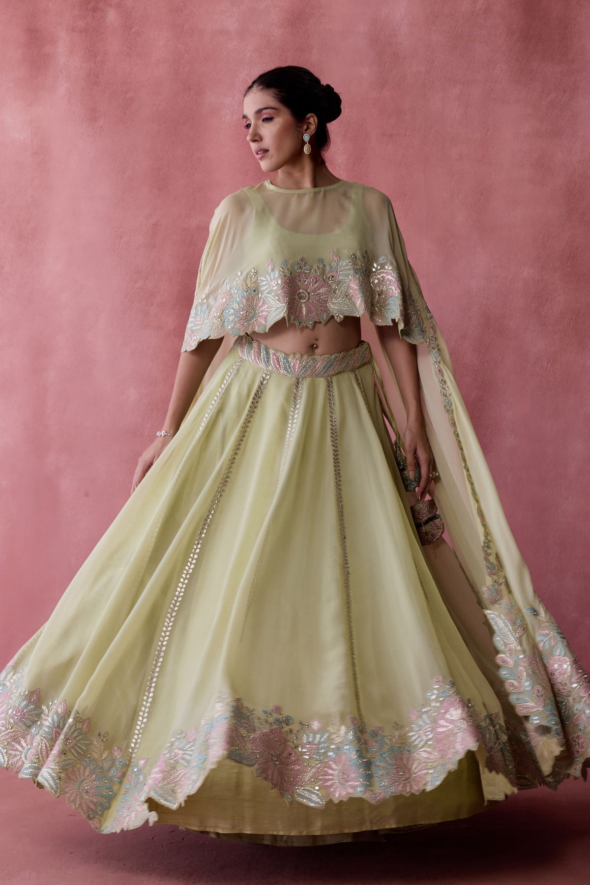 Green Cape Lehenga Set