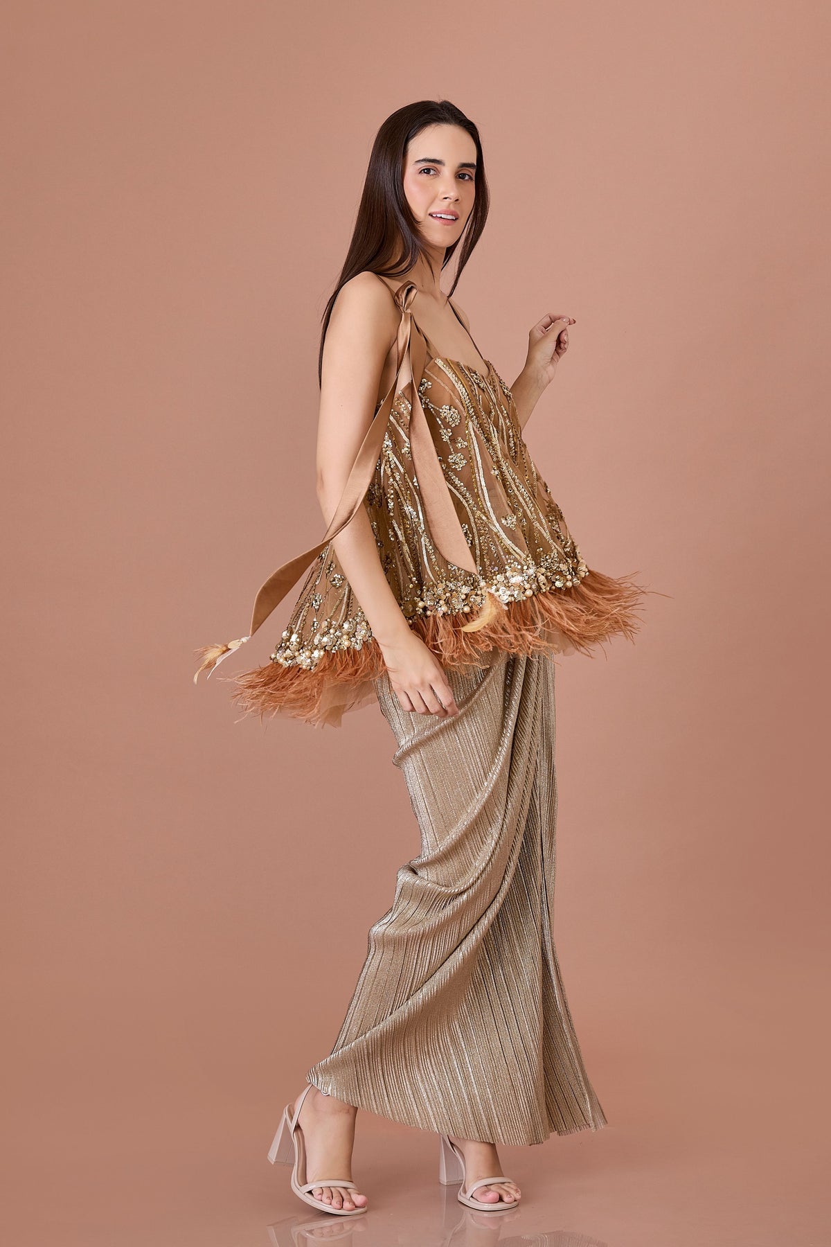 Chocolate Camisole With Feathers