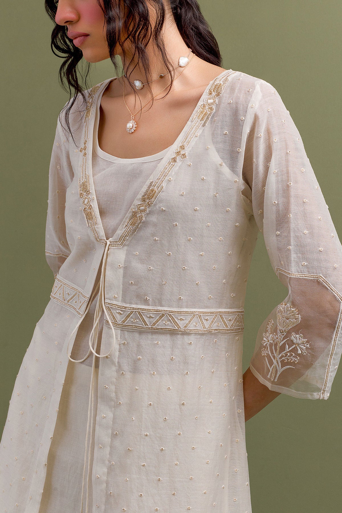 Ivory Embroidered Jacket Set