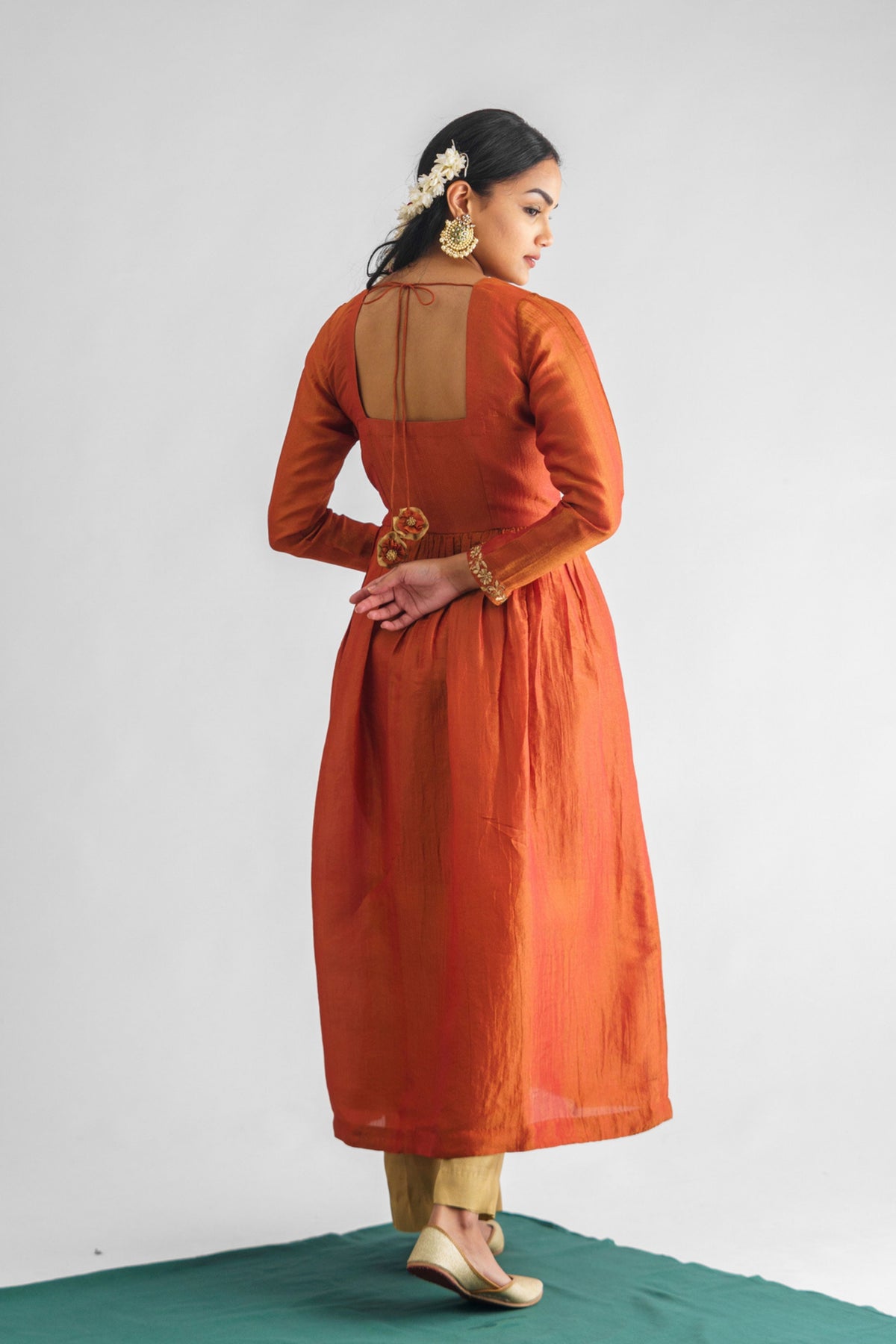 Rust Orange Georgette Tissue Kurta