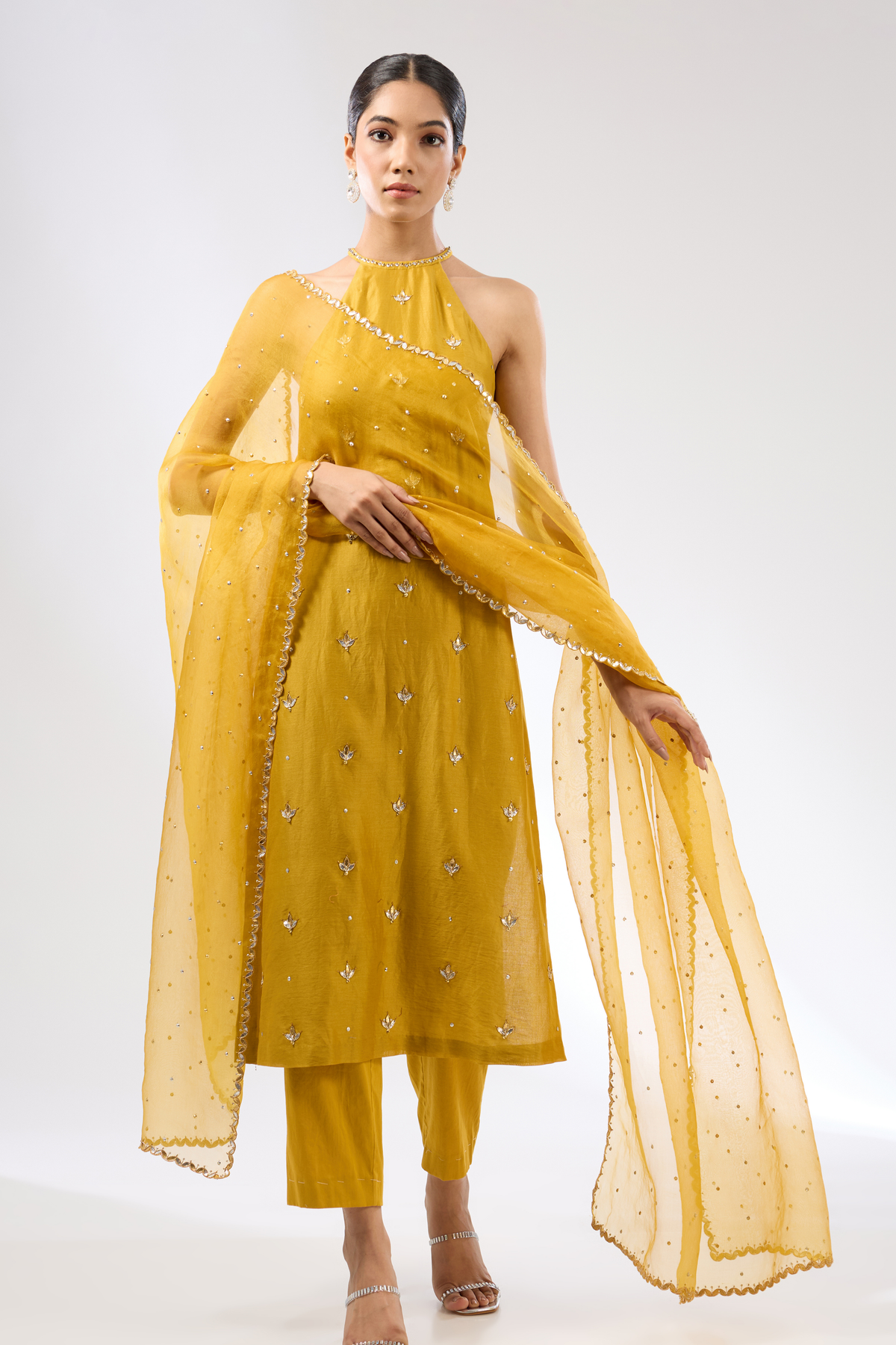 Mustard Halter Kurta Set