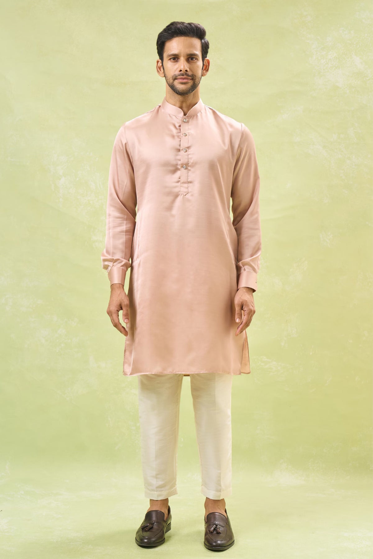 Pink Brocade Nehru Jacket Set