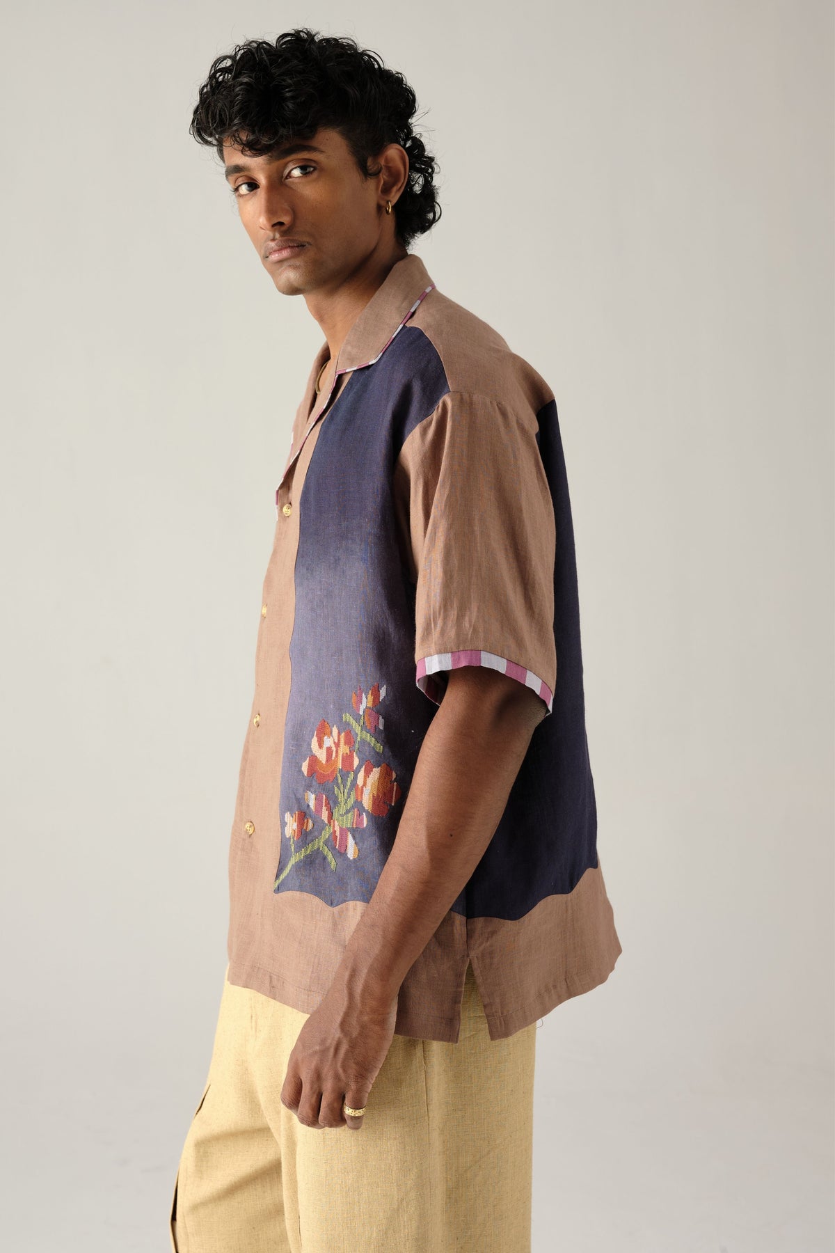 Blue Pixelated Embroidery Camp Shirt