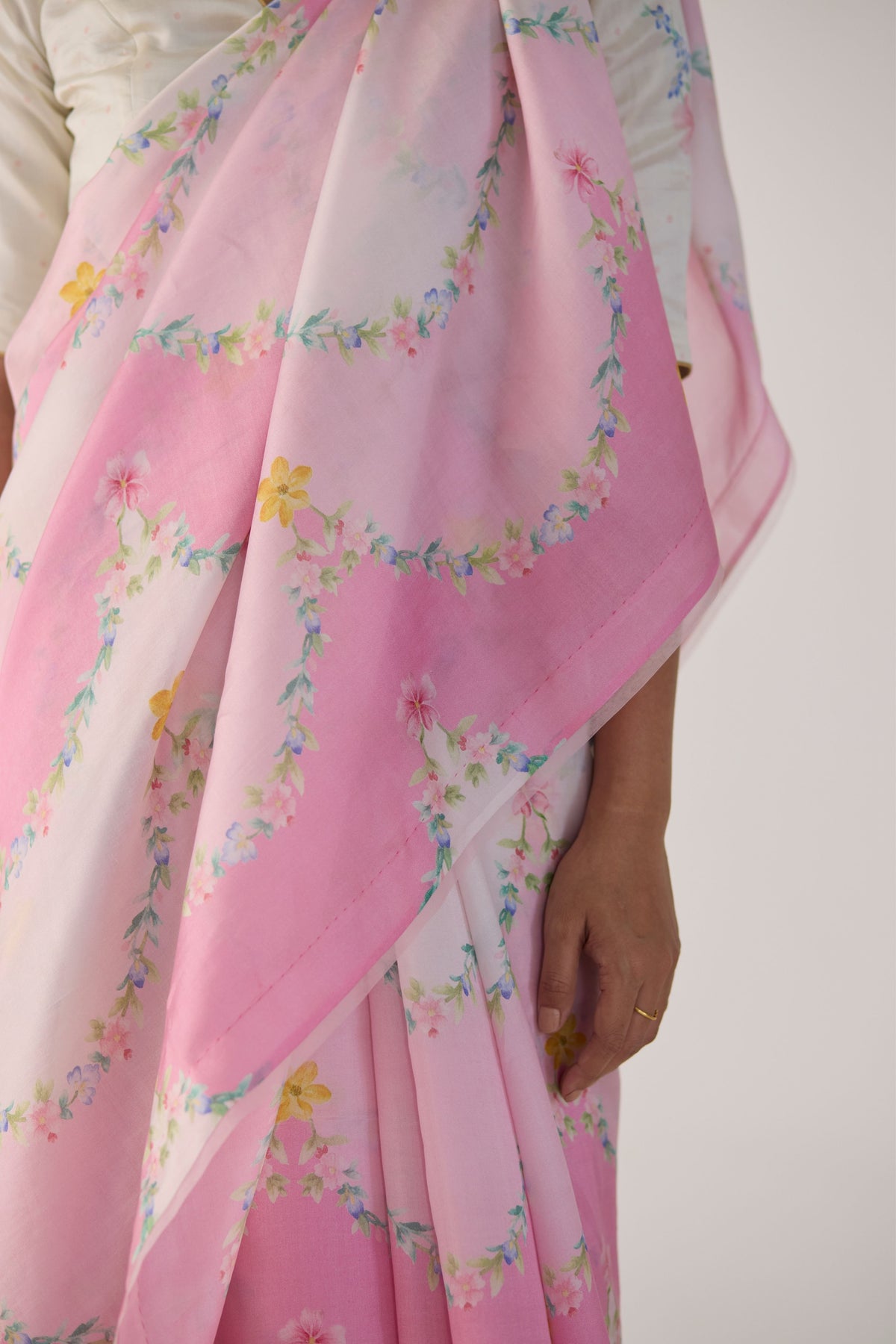 Pink Gulmarg Mulberry Organza Silk Sari