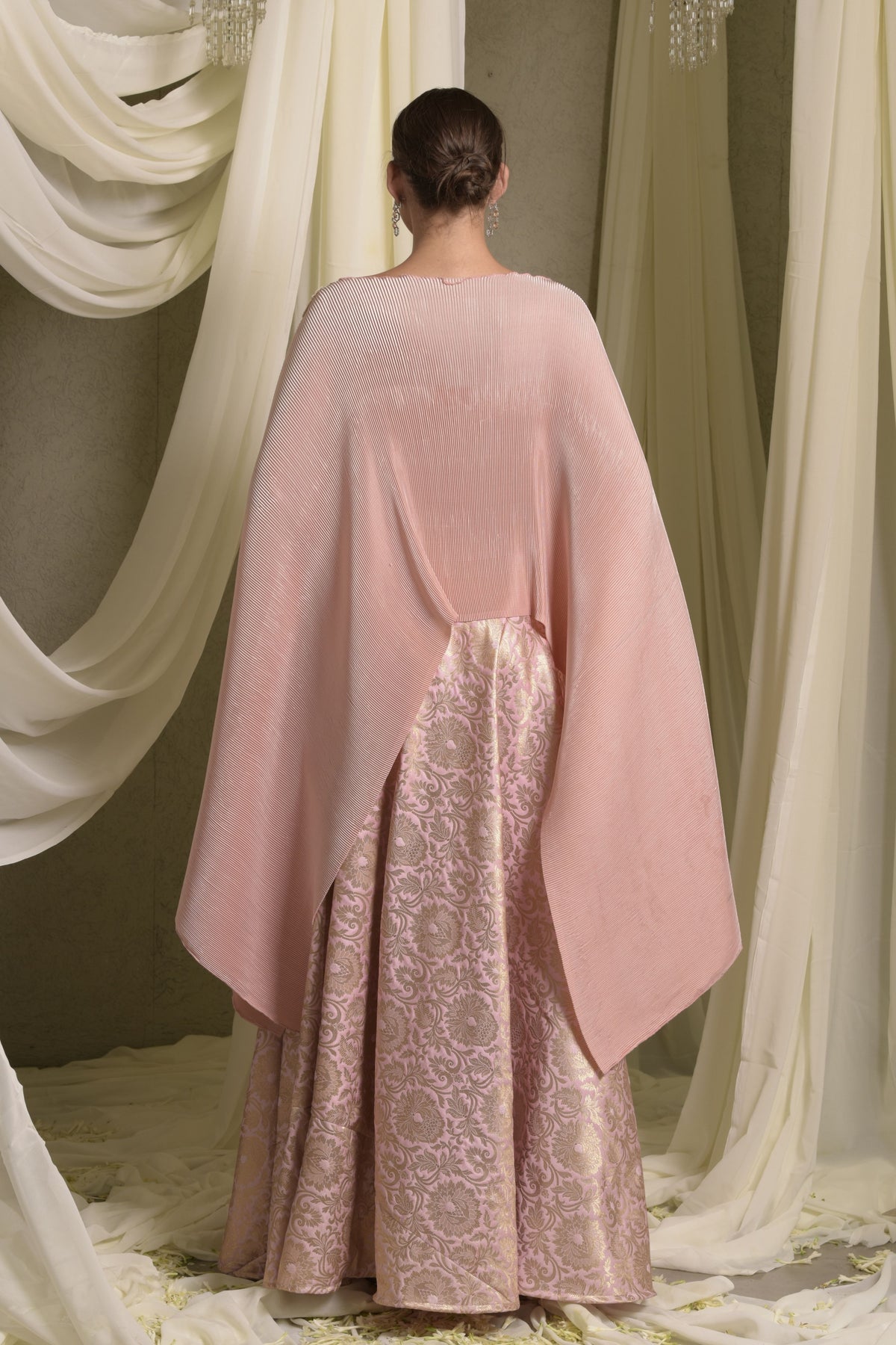 Pink Divine Embroidered Cape Set