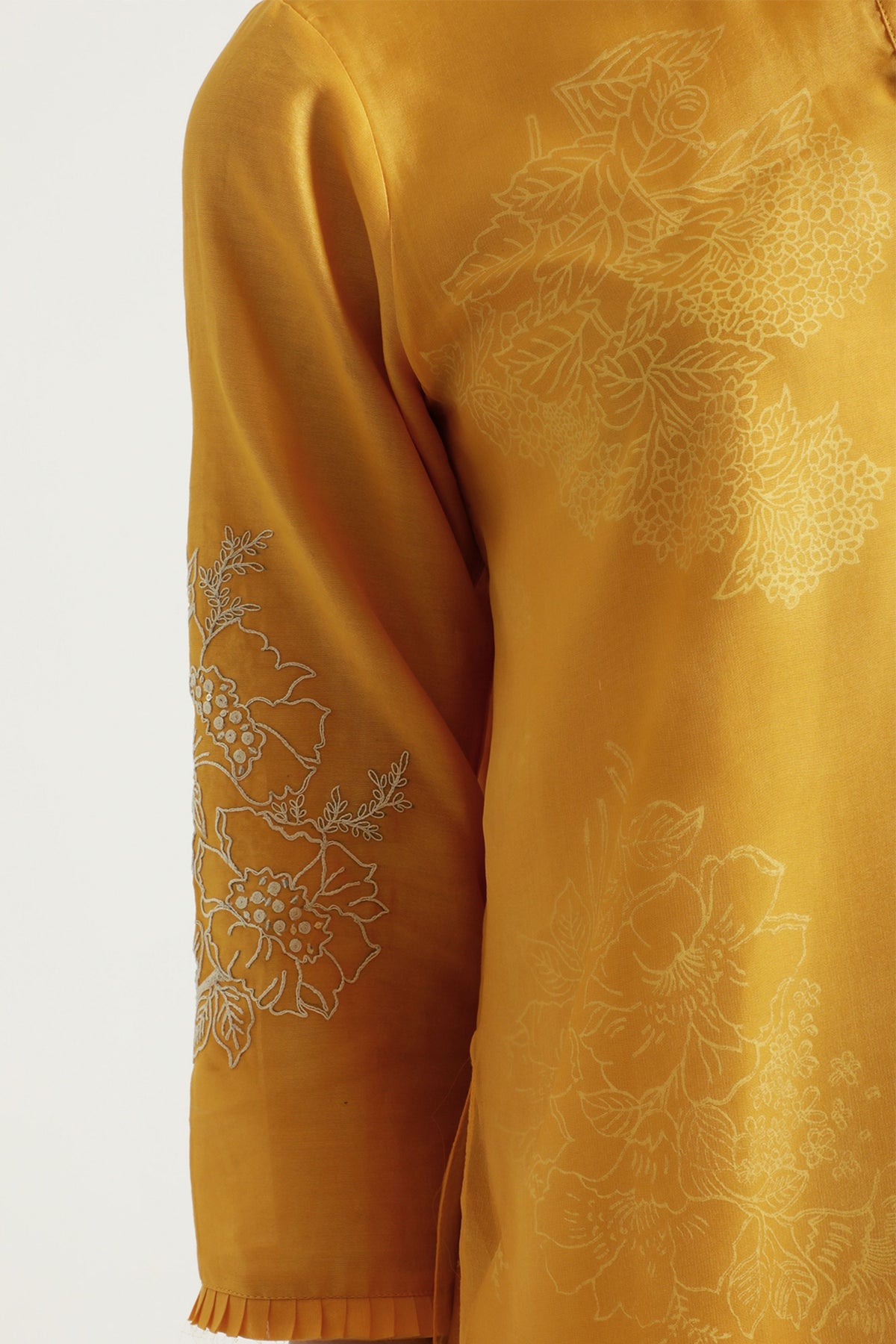 Printed Mustard Layered Kurta Set