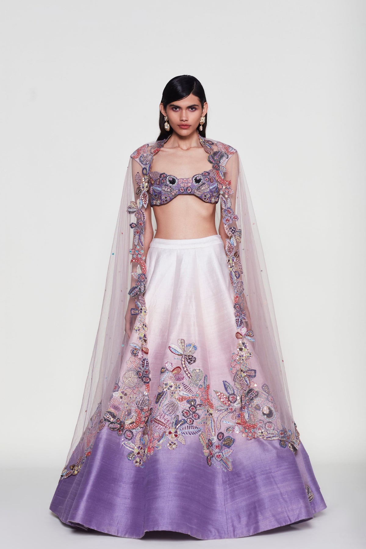 Ivory &amp; Amethyst Clematis Lehenga