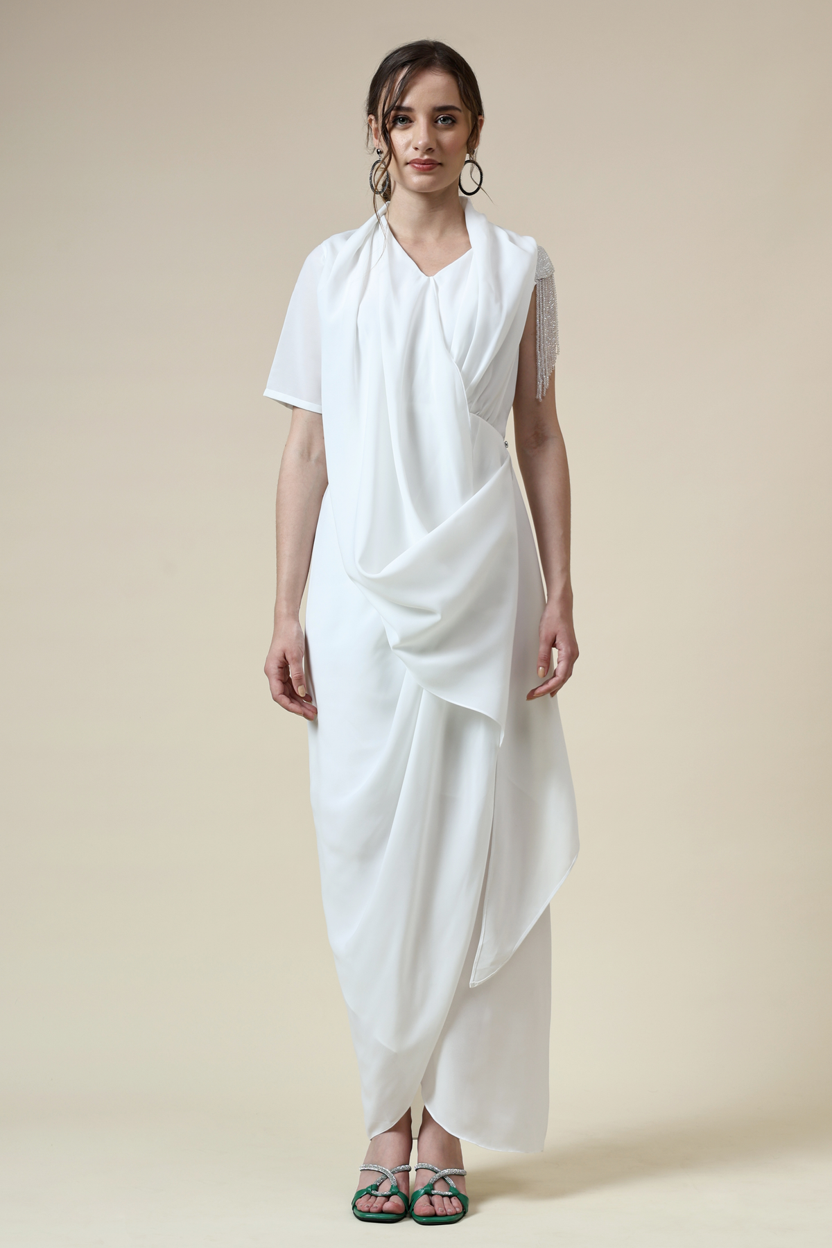 Pearl White Draped Dress