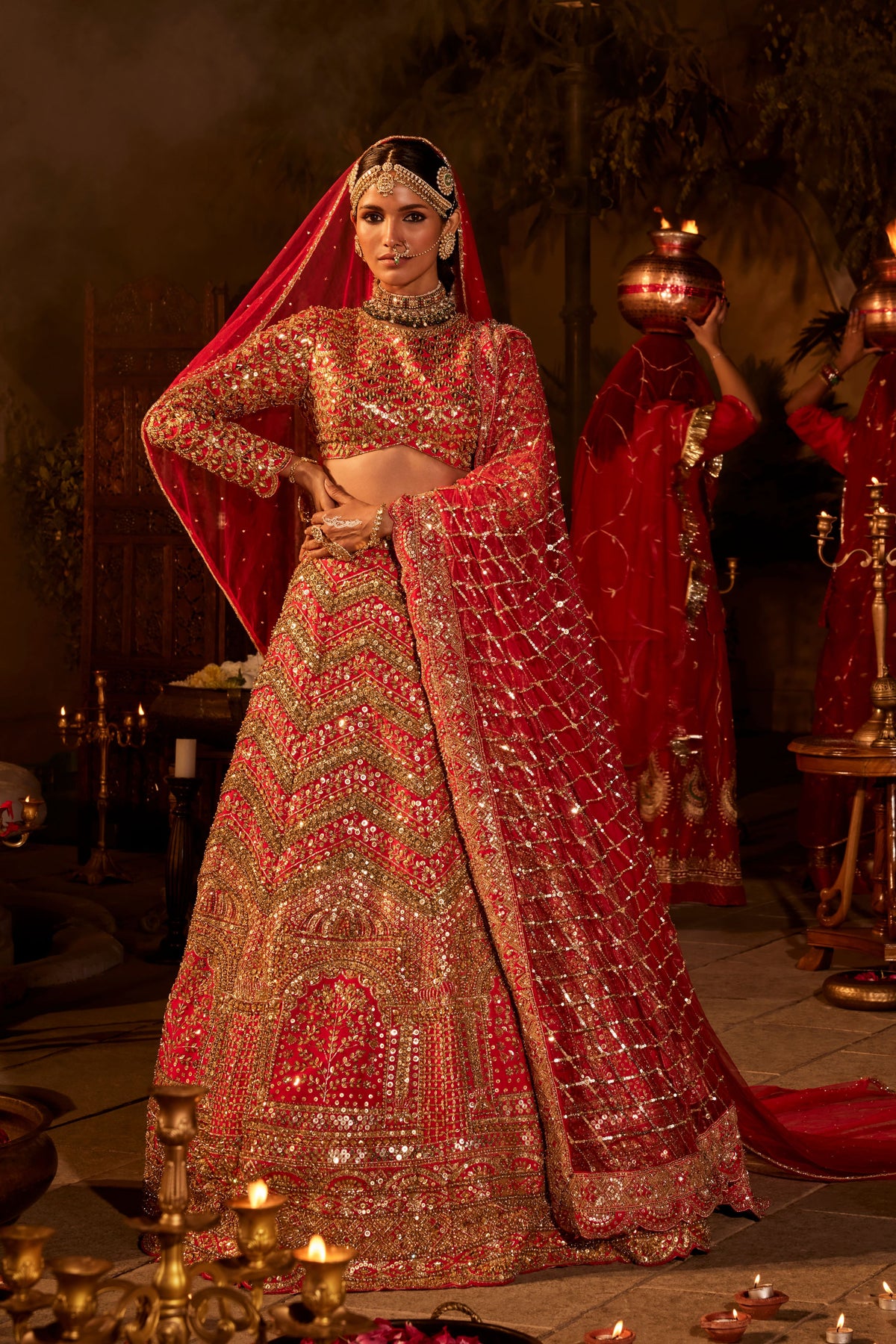 Red Zinnia Lehenga Set