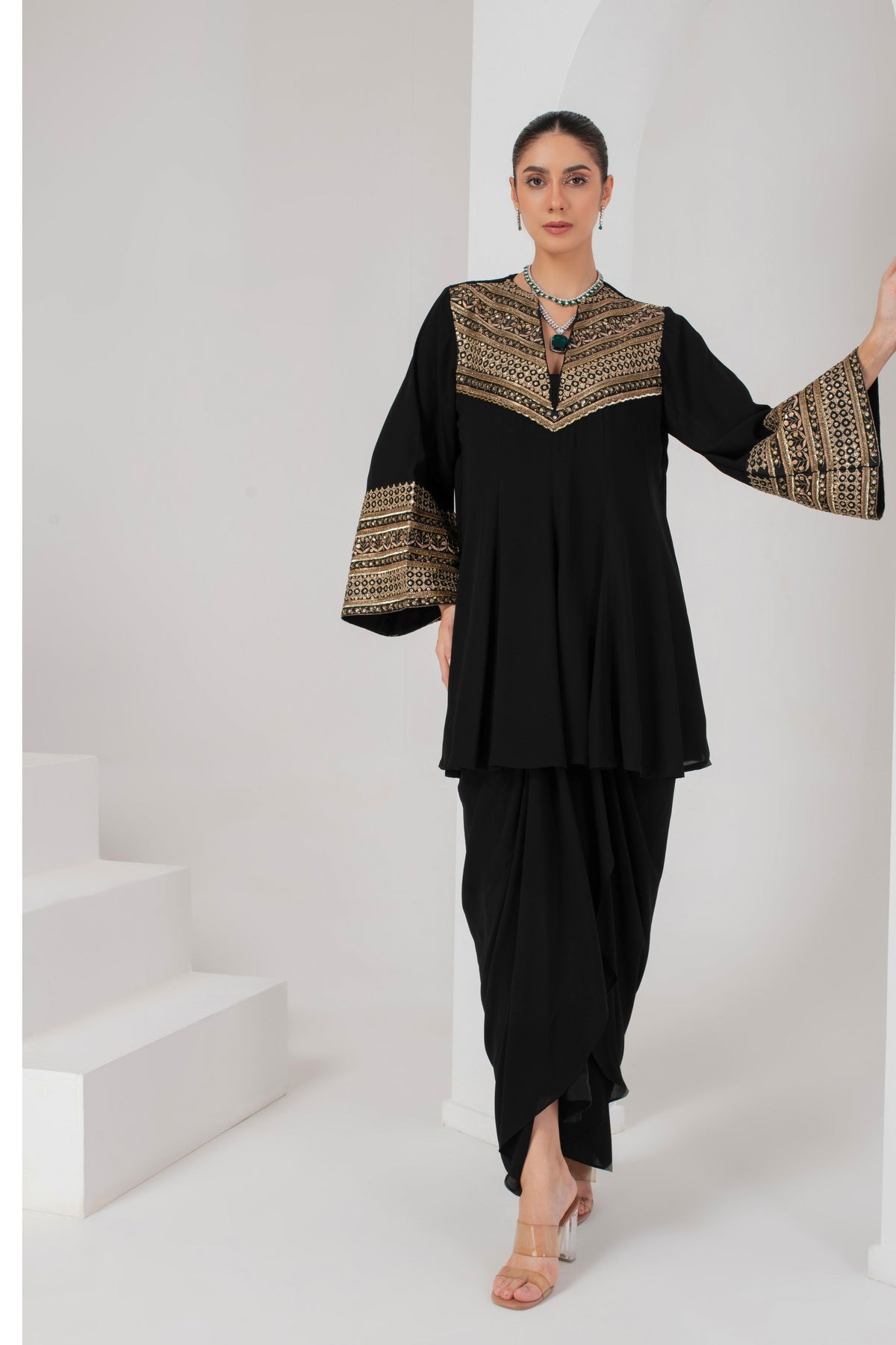 Kalidar Kurta With Drape Skirt